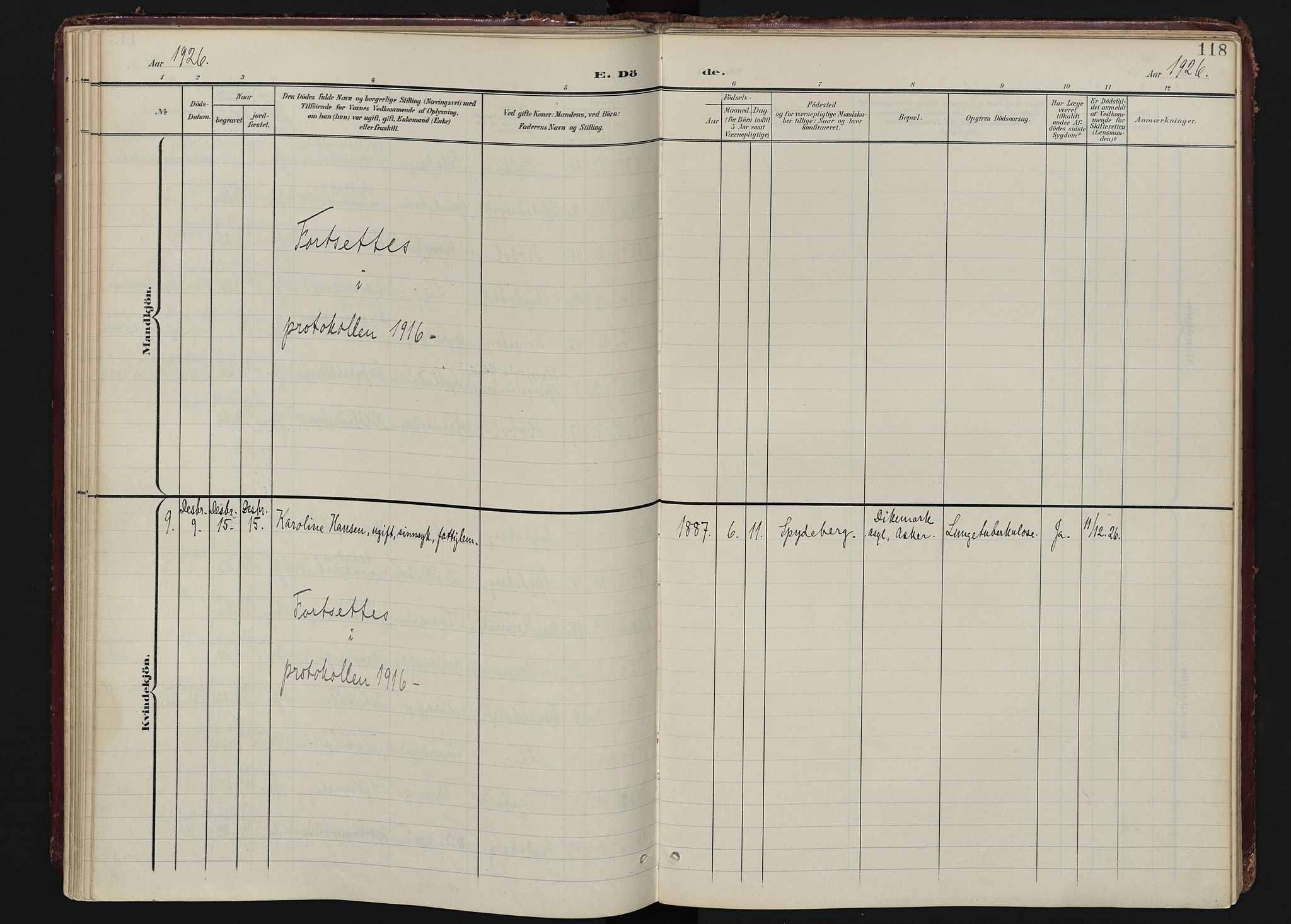 Spydeberg prestekontor Kirkebøker, AV/SAO-A-10924/F/Fa/L0009: Parish register (official) no. I 9, 1900-1926, p. 118