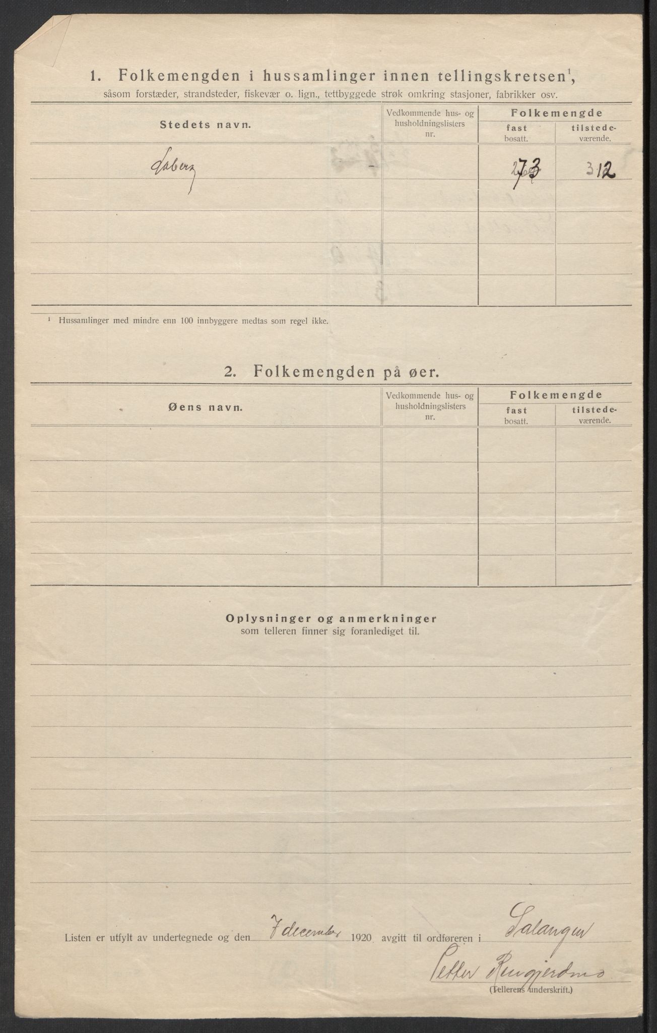SATØ, 1920 census for Salangen, 1920, p. 32