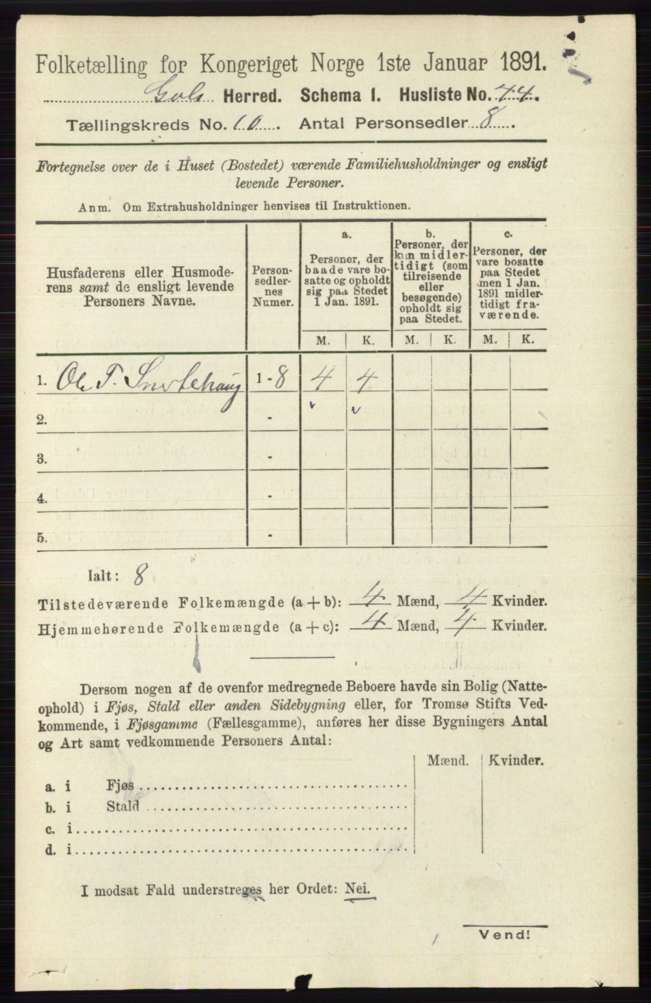 RA, 1891 census for 0617 Gol og Hemsedal, 1891, p. 4024