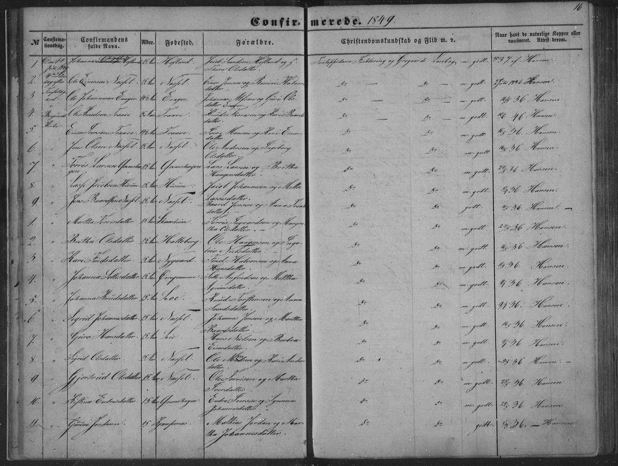 Lærdal sokneprestembete, SAB/A-81201: Parish register (official) no. A 13, 1847-1864, p. 16