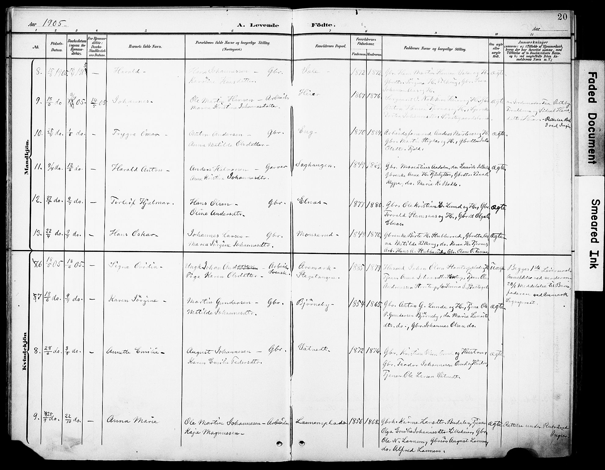 Rakkestad prestekontor Kirkebøker, SAO/A-2008/F/Fb/L0002: Parish register (official) no. II 2, 1900-1920, p. 20