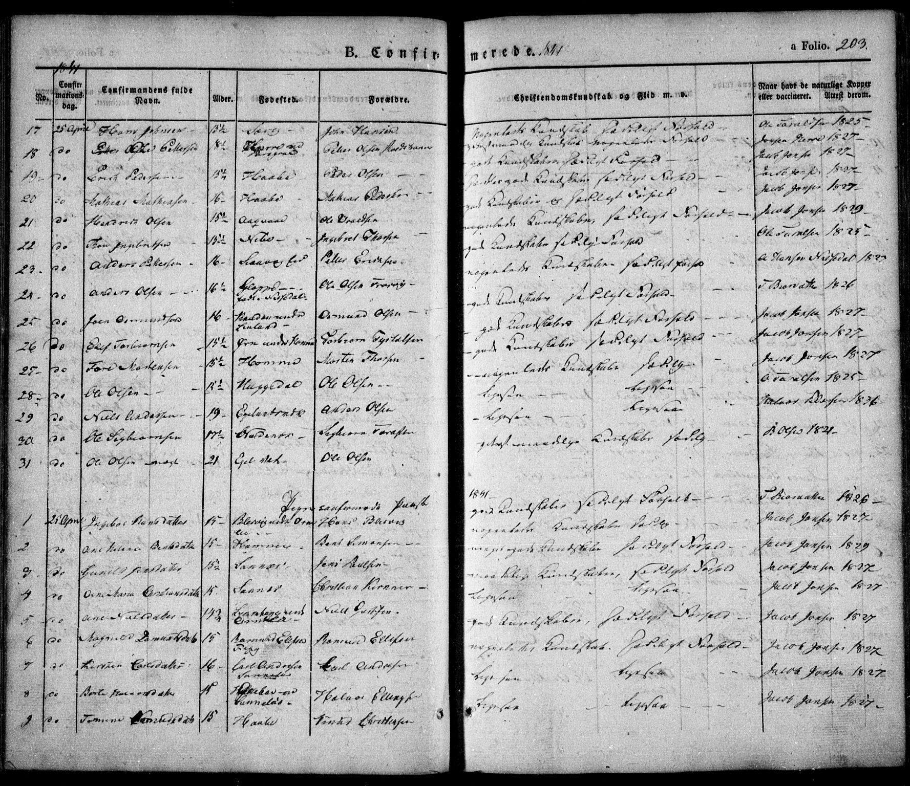 Søndeled sokneprestkontor, AV/SAK-1111-0038/F/Fa/L0002: Parish register (official) no. A 2, 1839-1860, p. 203