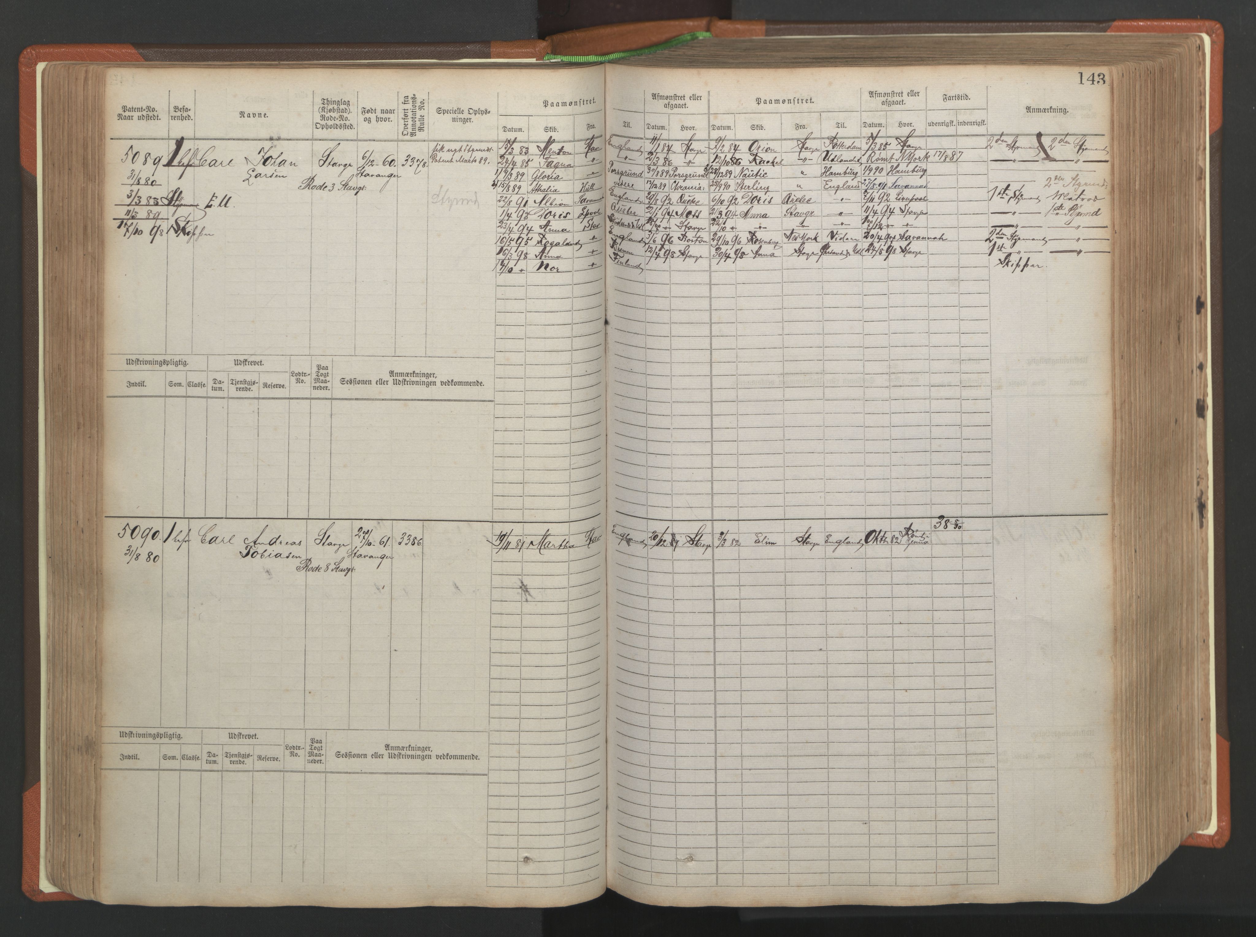 Stavanger sjømannskontor, AV/SAST-A-102006/F/Fb/Fbb/L0009: Sjøfartshovedrulle, patentnr. 4805-6006, 1879-1887, p. 149