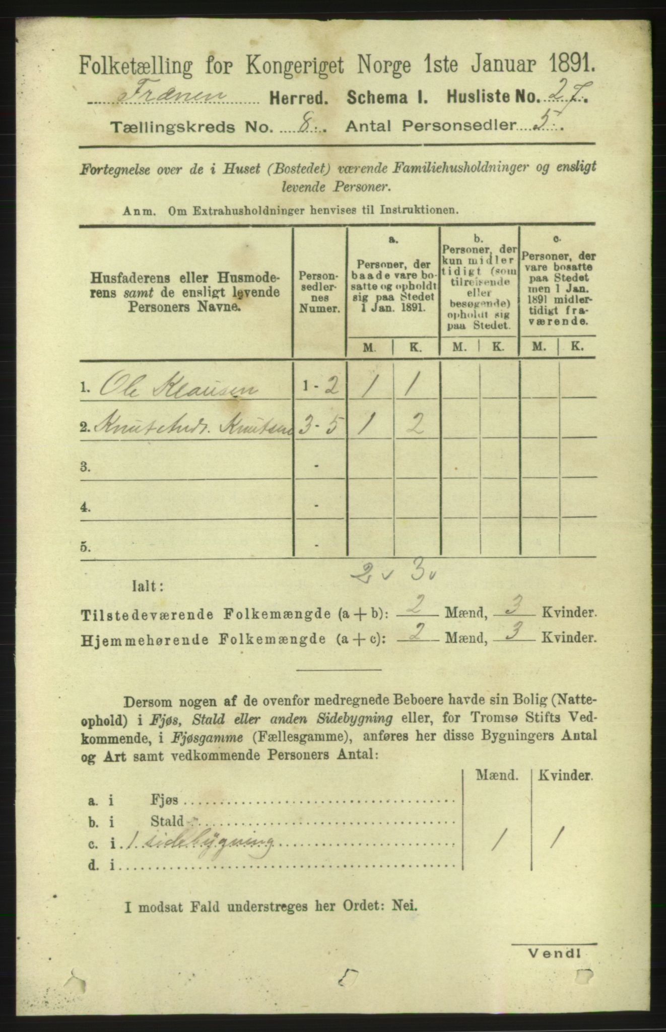 RA, 1891 census for 1548 Fræna, 1891, p. 2636