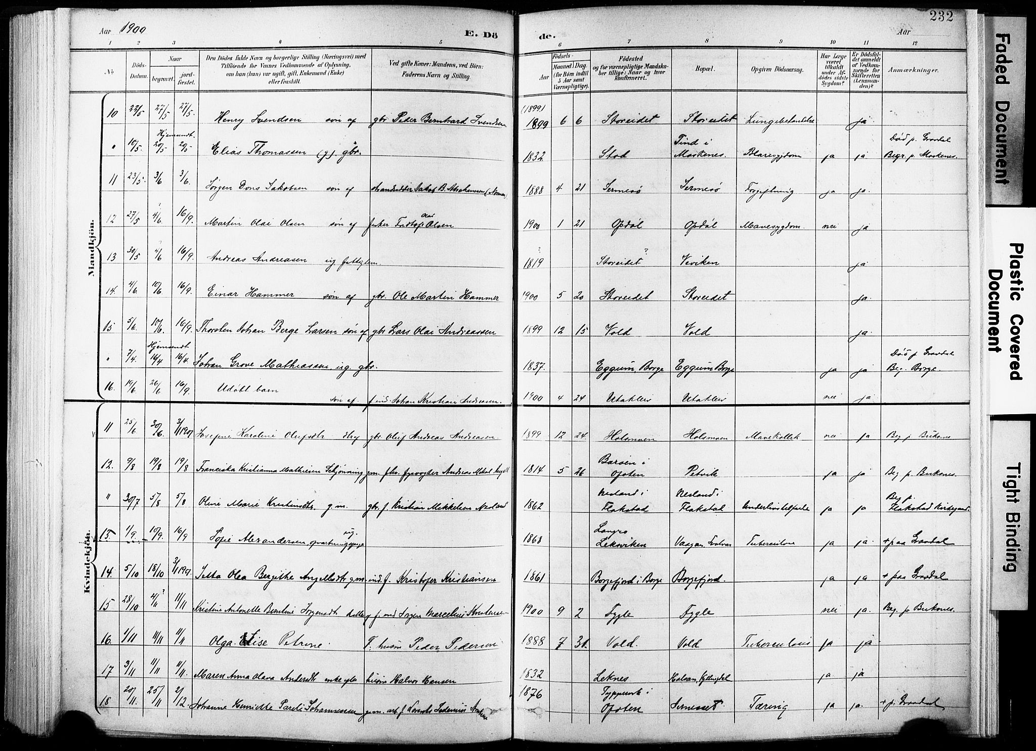 Ministerialprotokoller, klokkerbøker og fødselsregistre - Nordland, AV/SAT-A-1459/881/L1151: Parish register (official) no. 881A04, 1899-1907, p. 232