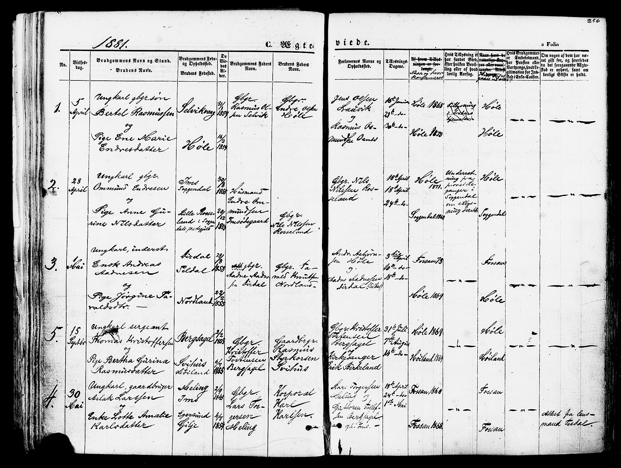 Høgsfjord sokneprestkontor, AV/SAST-A-101624/H/Ha/Haa/L0002: Parish register (official) no. A 2, 1855-1885, p. 256