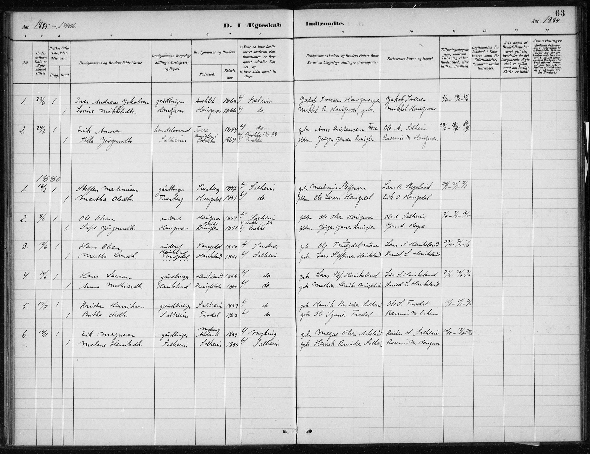 Masfjorden Sokneprestembete, SAB/A-77001: Parish register (official) no. C  1, 1882-1896, p. 63