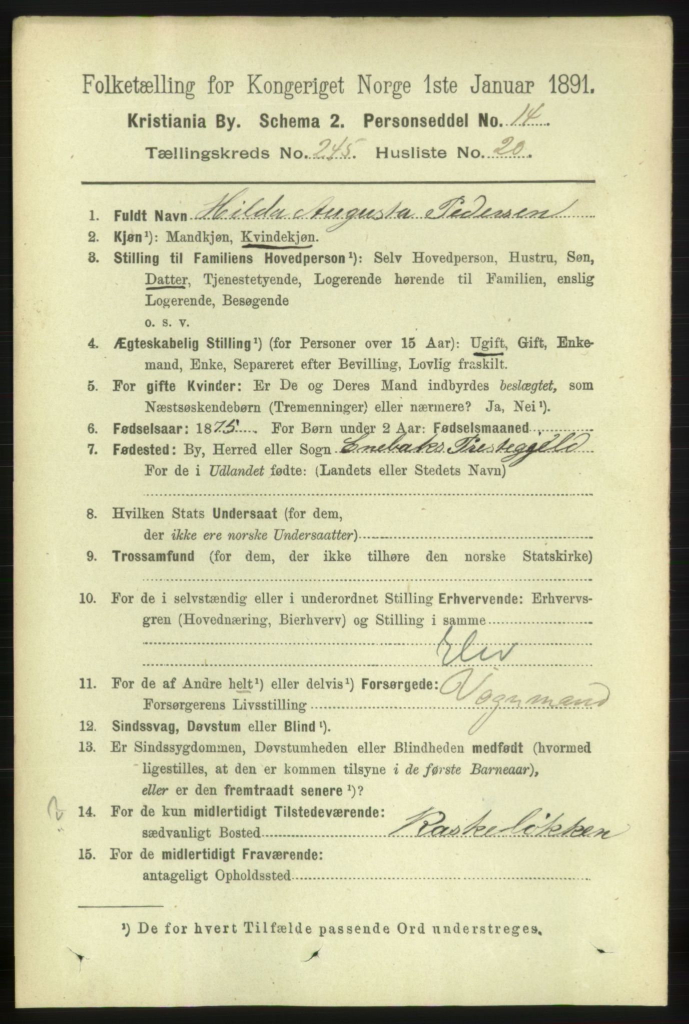 RA, 1891 census for 0301 Kristiania, 1891, p. 149887