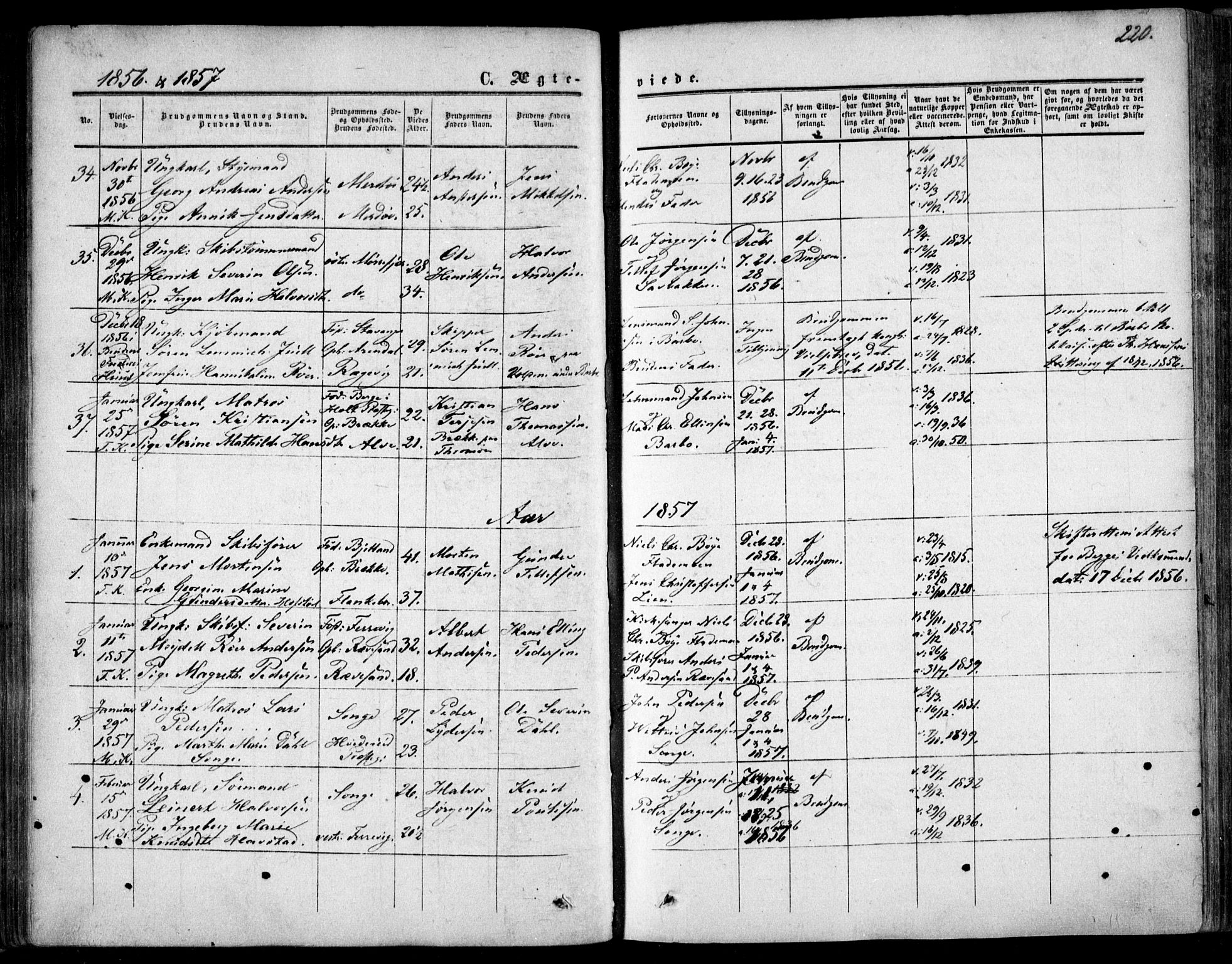 Tromøy sokneprestkontor, AV/SAK-1111-0041/F/Fa/L0006: Parish register (official) no. A 6, 1855-1863, p. 220