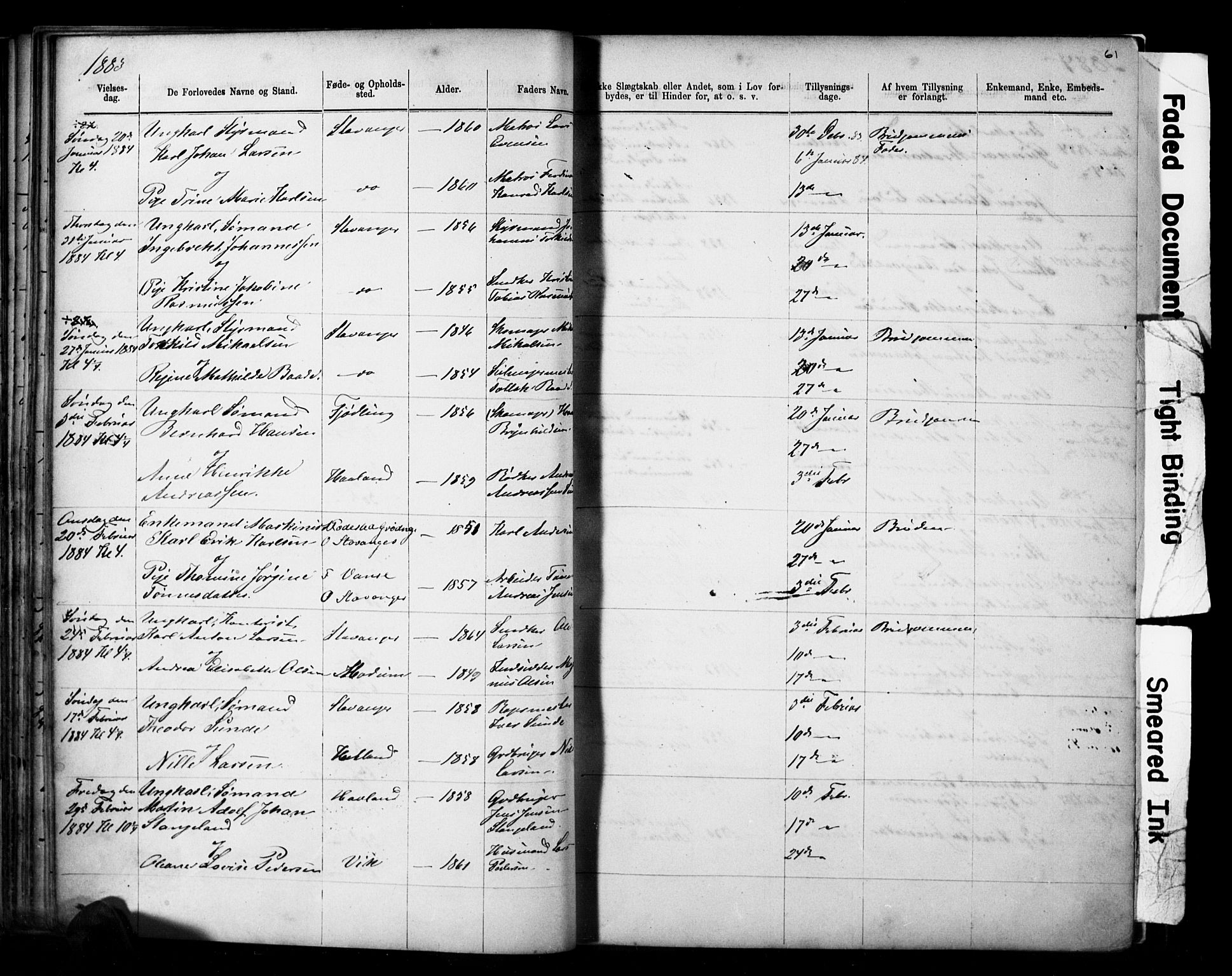 Domkirken sokneprestkontor, SAST/A-101812/001/30/30BB/L0014: Parish register (copy) no. B 14, 1875-1902, p. 61