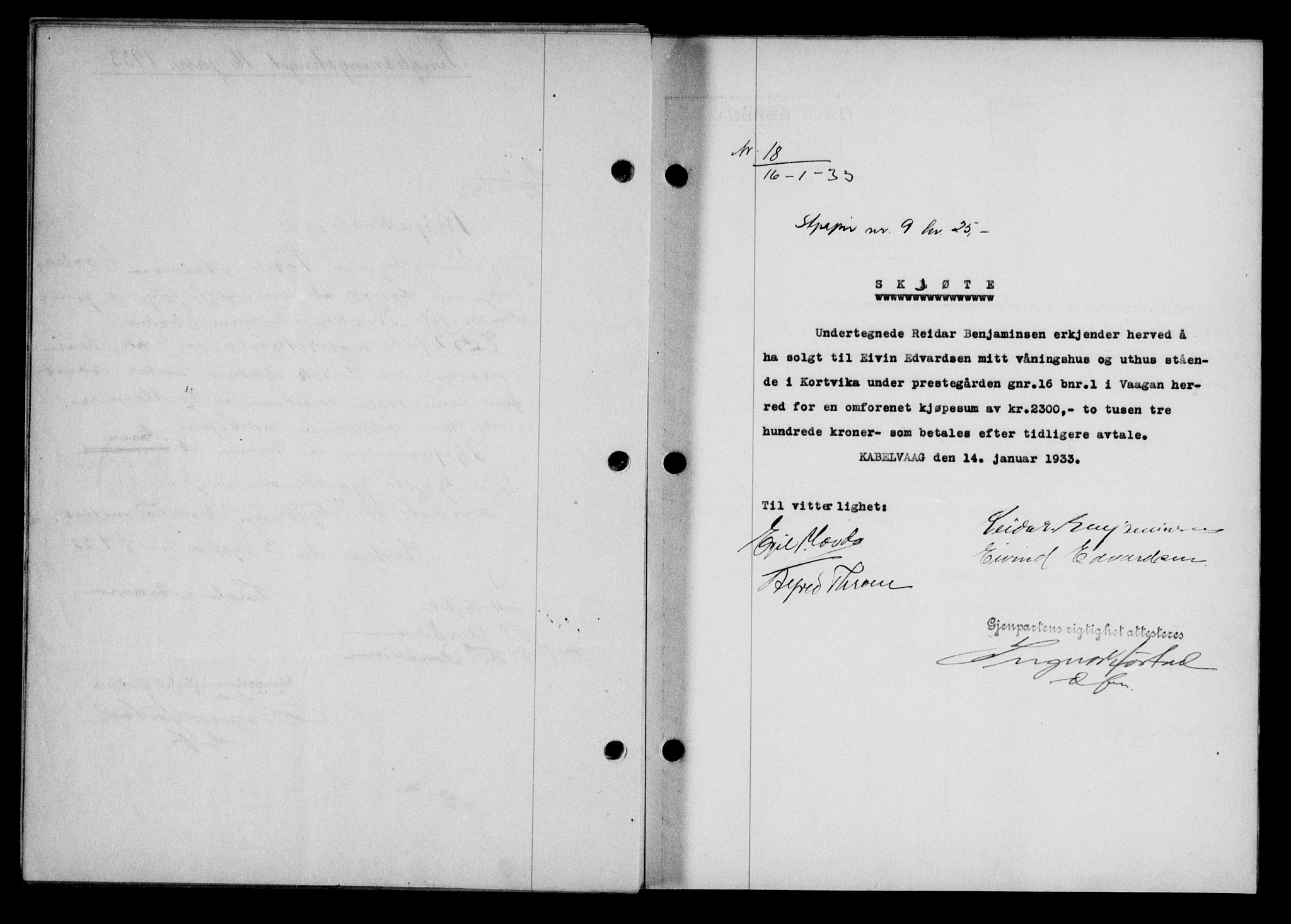 Lofoten sorenskriveri, SAT/A-0017/1/2/2C/L0027b: Mortgage book no. 27b, 1933-1933, Deed date: 16.01.1933