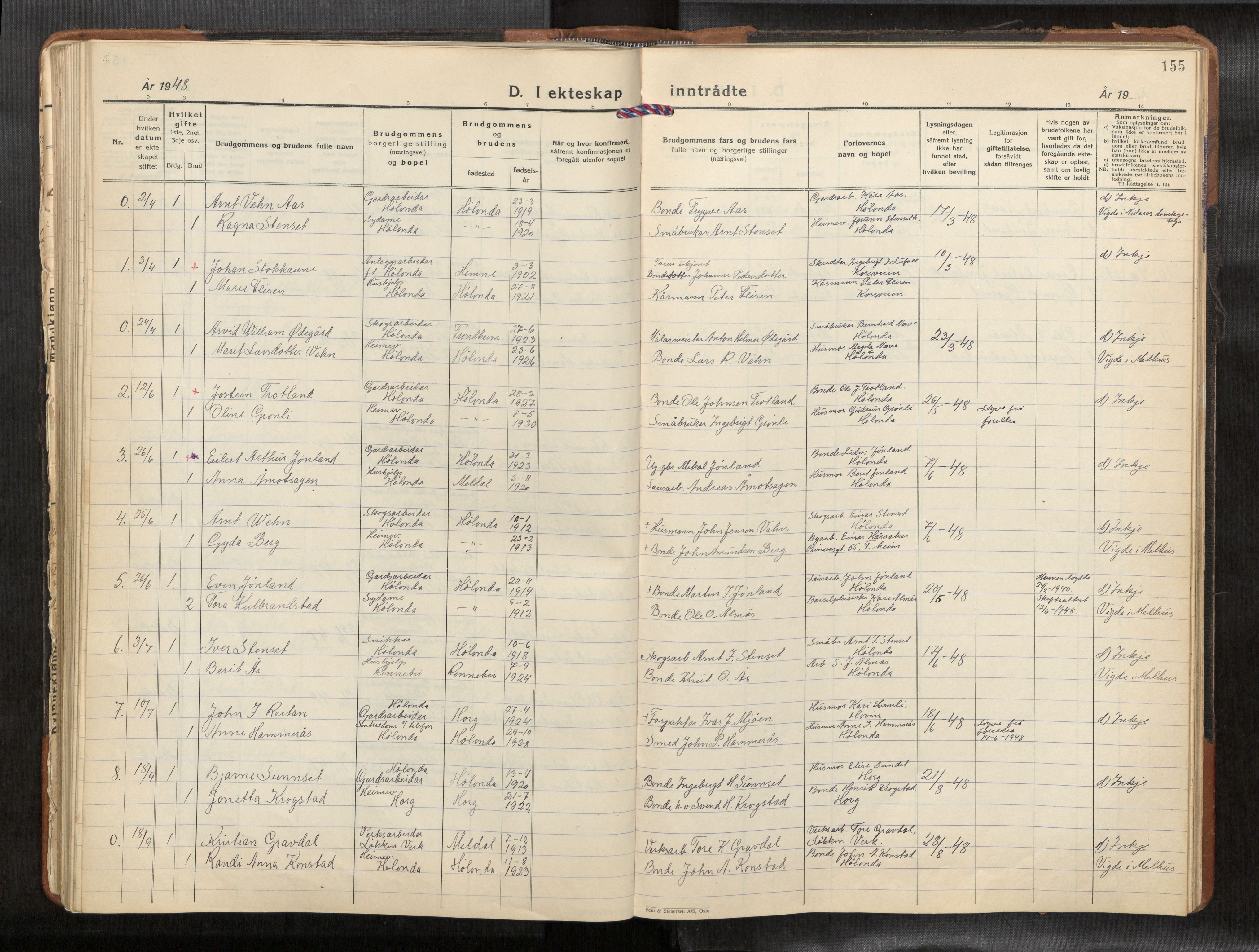 Ministerialprotokoller, klokkerbøker og fødselsregistre - Sør-Trøndelag, AV/SAT-A-1456/694/L1134b: Parish register (copy) no. 694C07, 1937-1984, p. 155