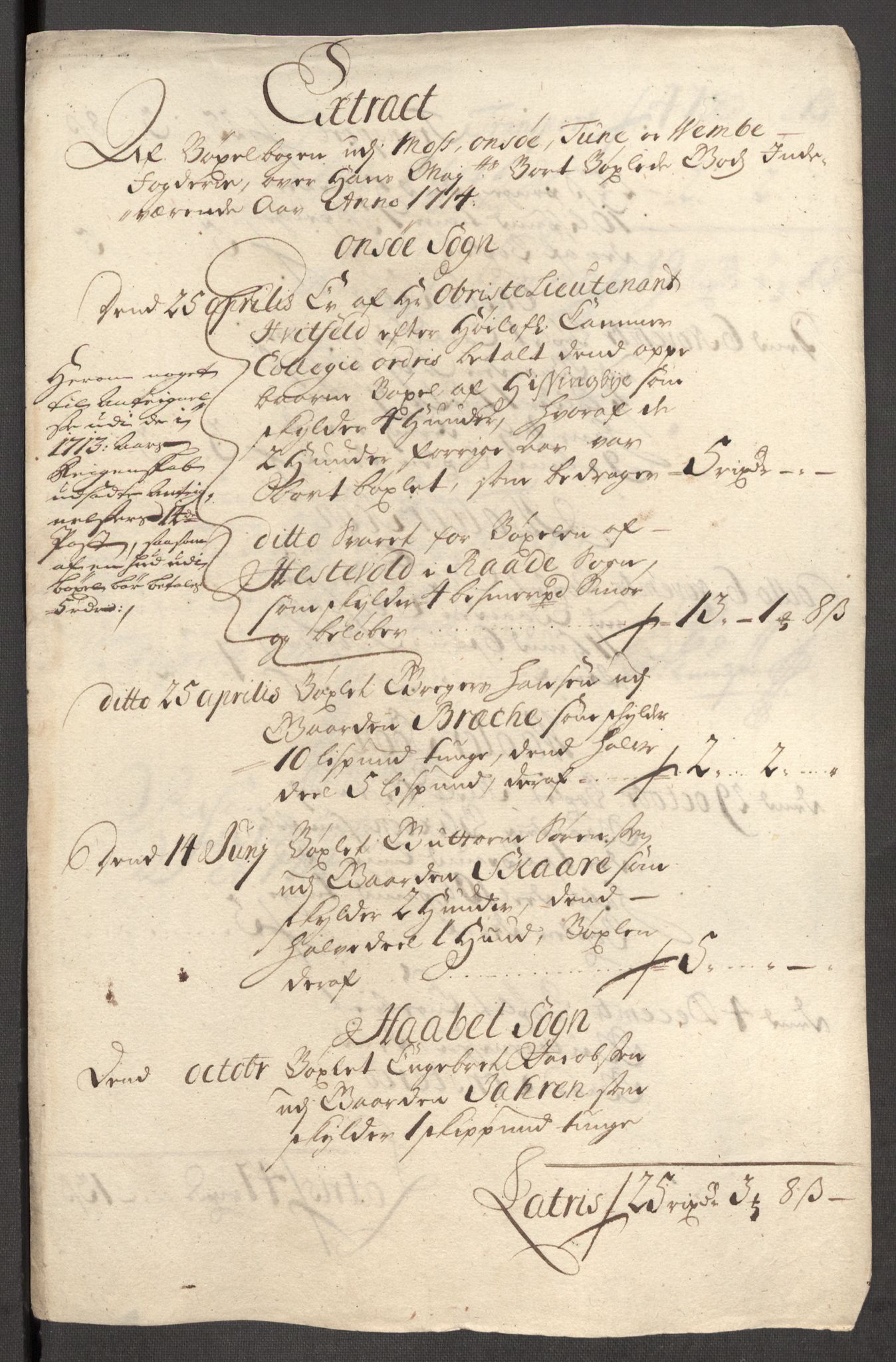 Rentekammeret inntil 1814, Reviderte regnskaper, Fogderegnskap, AV/RA-EA-4092/R04/L0138: Fogderegnskap Moss, Onsøy, Tune, Veme og Åbygge, 1713-1714, p. 418