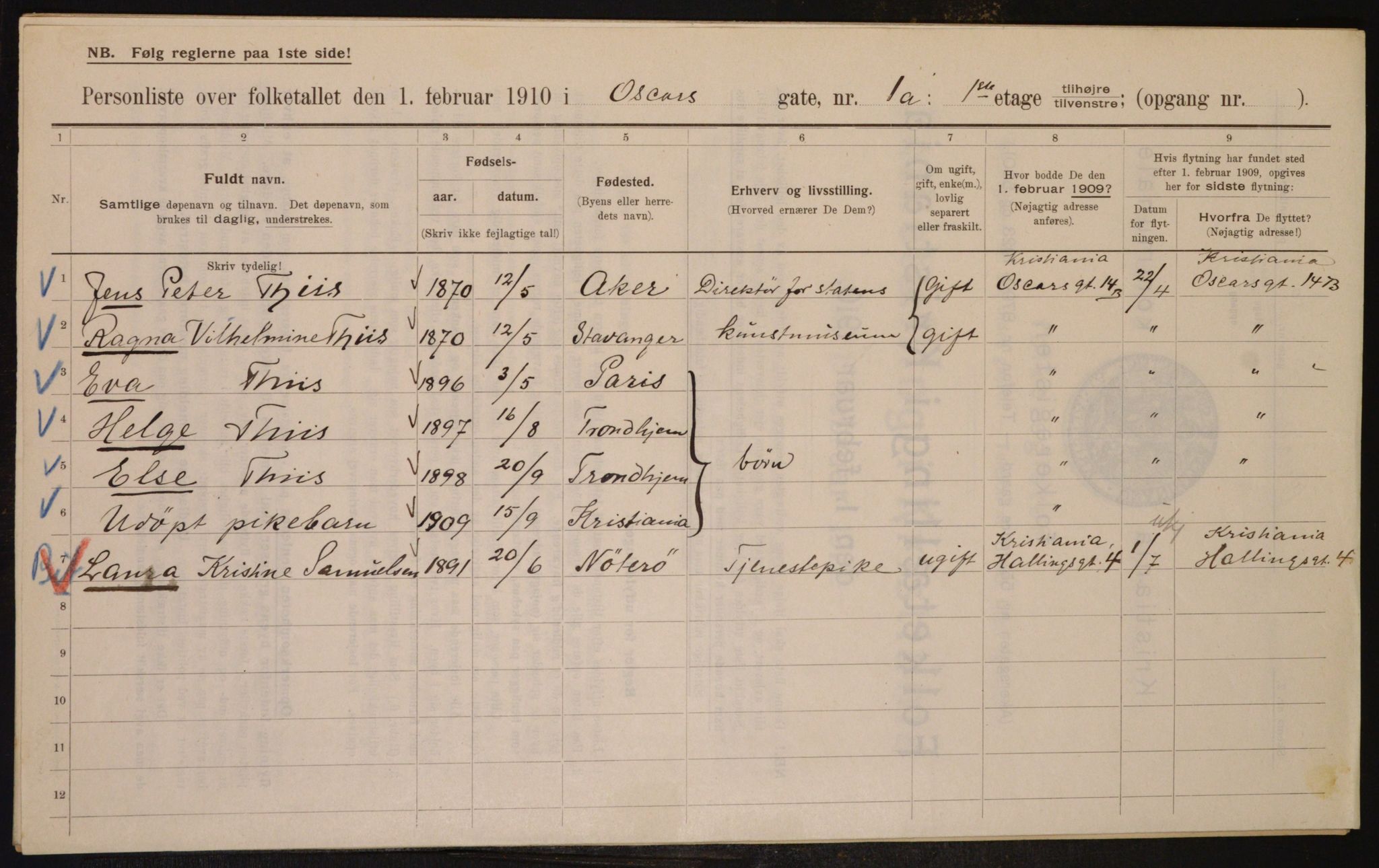 OBA, Municipal Census 1910 for Kristiania, 1910, p. 73269