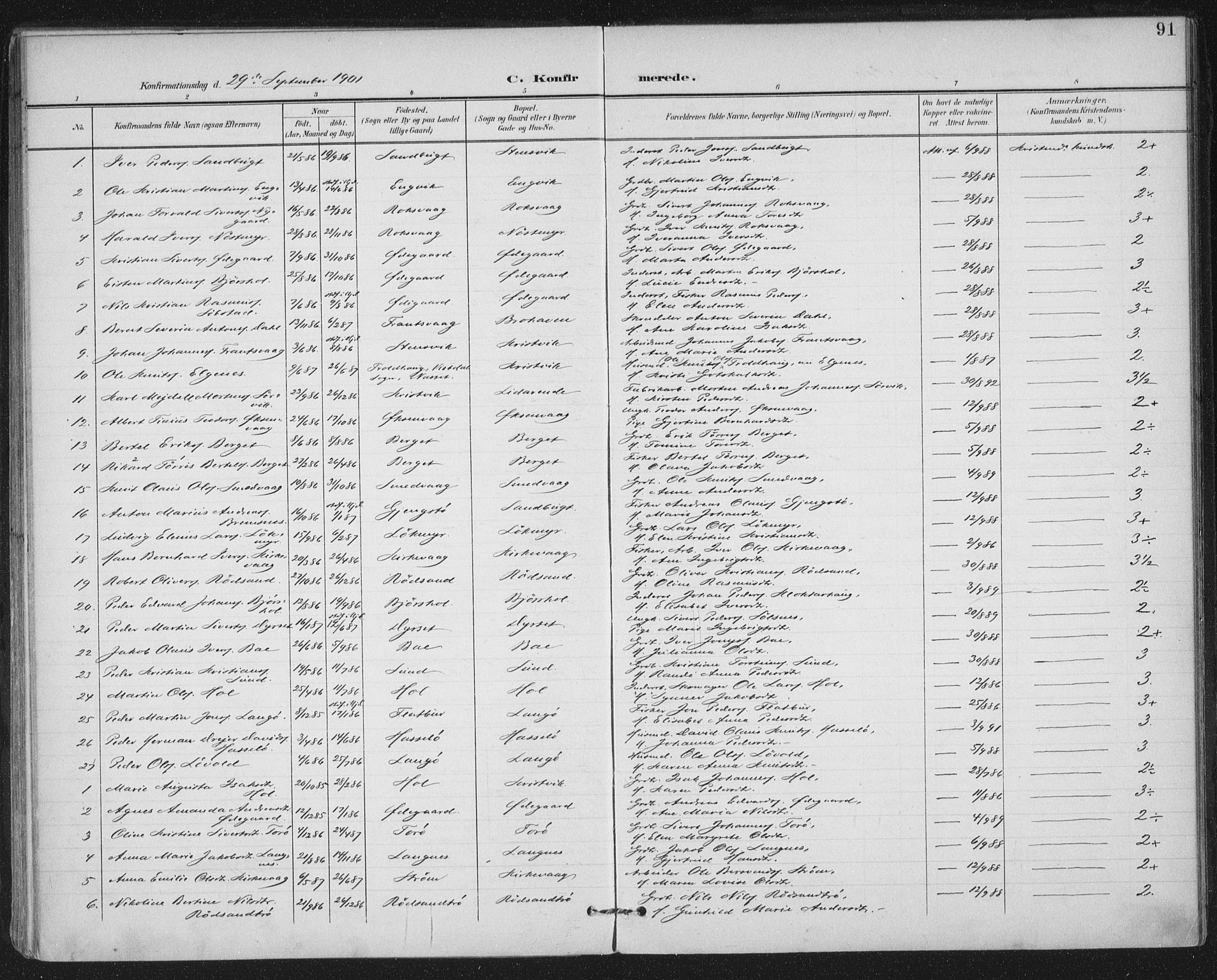 Ministerialprotokoller, klokkerbøker og fødselsregistre - Møre og Romsdal, SAT/A-1454/569/L0820: Parish register (official) no. 569A06, 1900-1911, p. 91