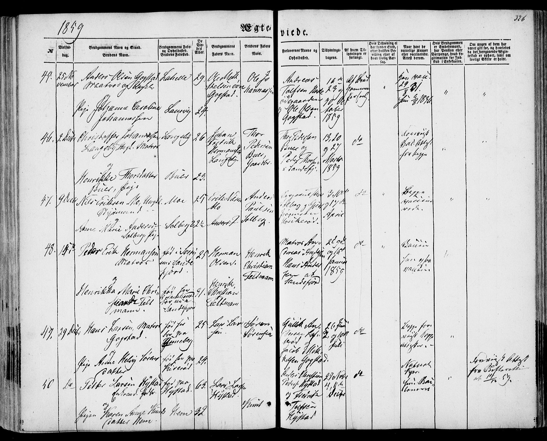 Sandar kirkebøker, AV/SAKO-A-243/F/Fa/L0007: Parish register (official) no. 7, 1855-1861, p. 326