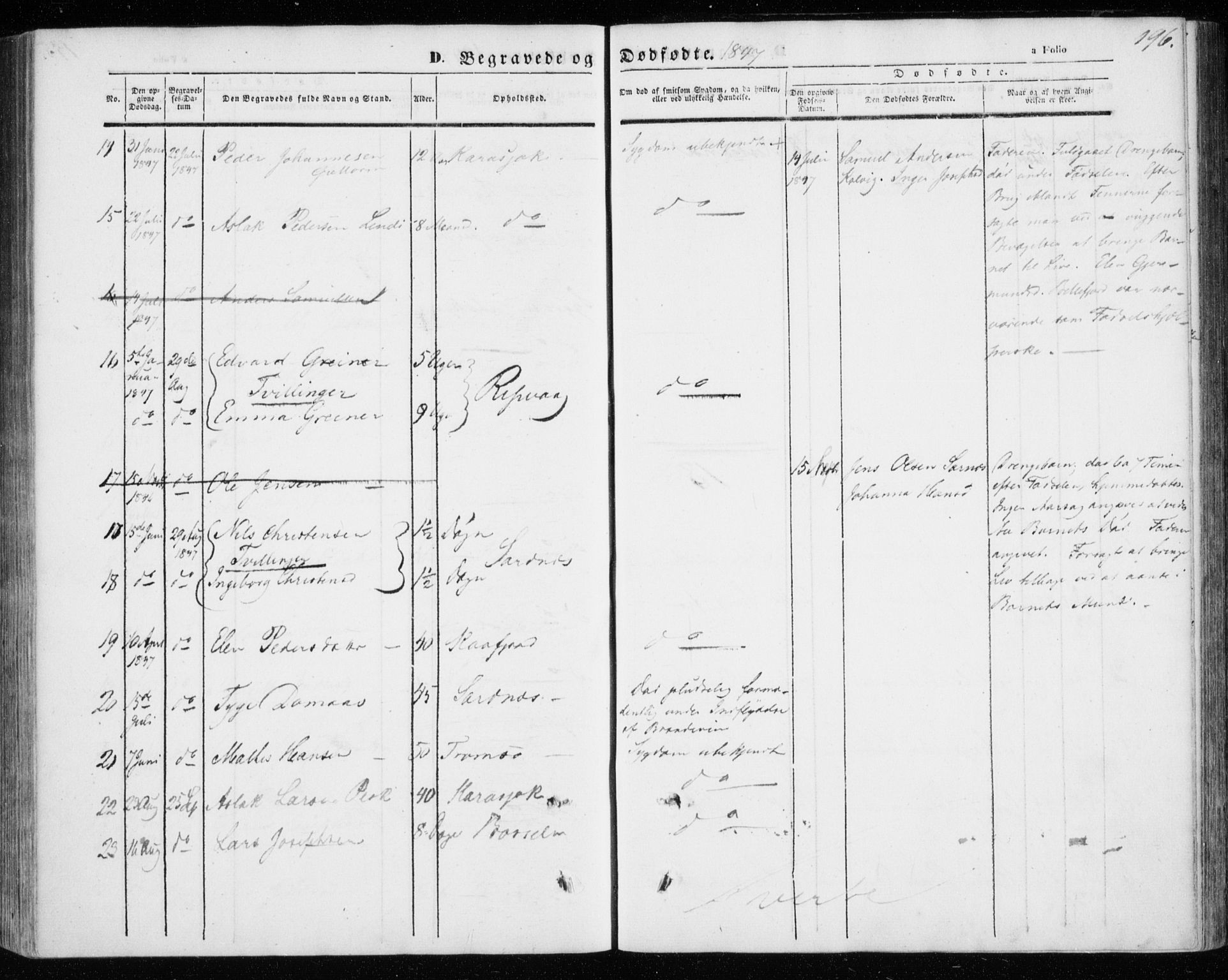Kistrand/Porsanger sokneprestembete, SATØ/S-1351/H/Ha/L0004.kirke: Parish register (official) no. 4, 1843-1860, p. 196