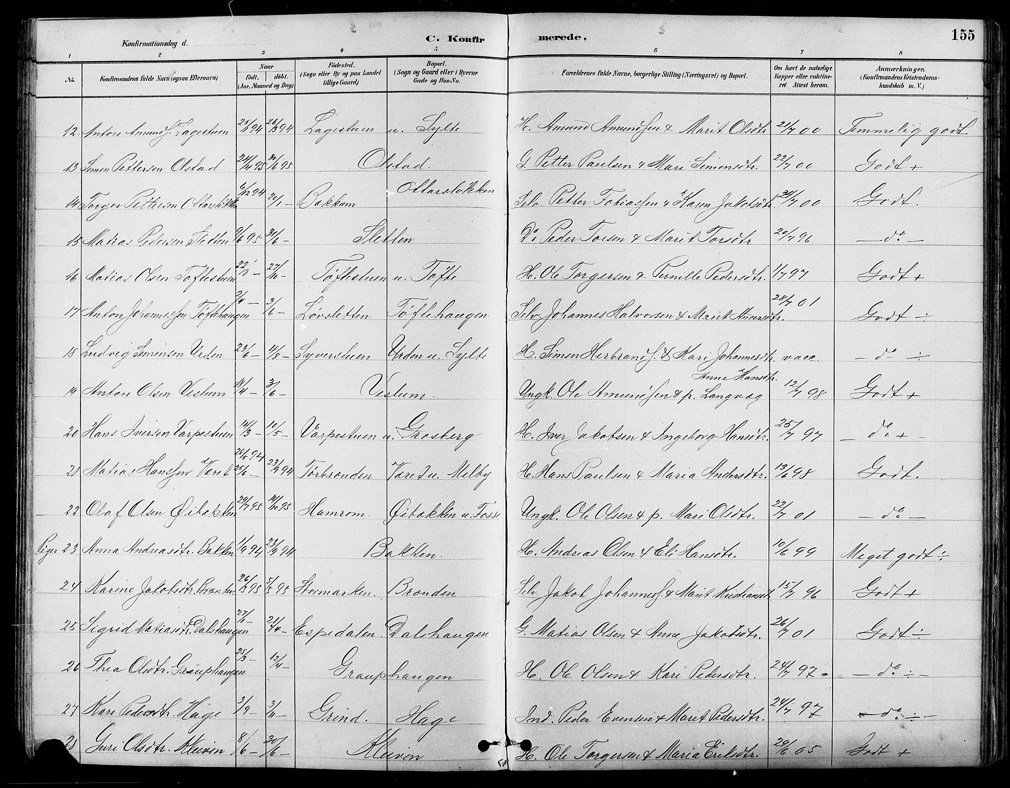 Nord-Fron prestekontor, SAH/PREST-080/H/Ha/Hab/L0005: Parish register (copy) no. 5, 1884-1914, p. 155