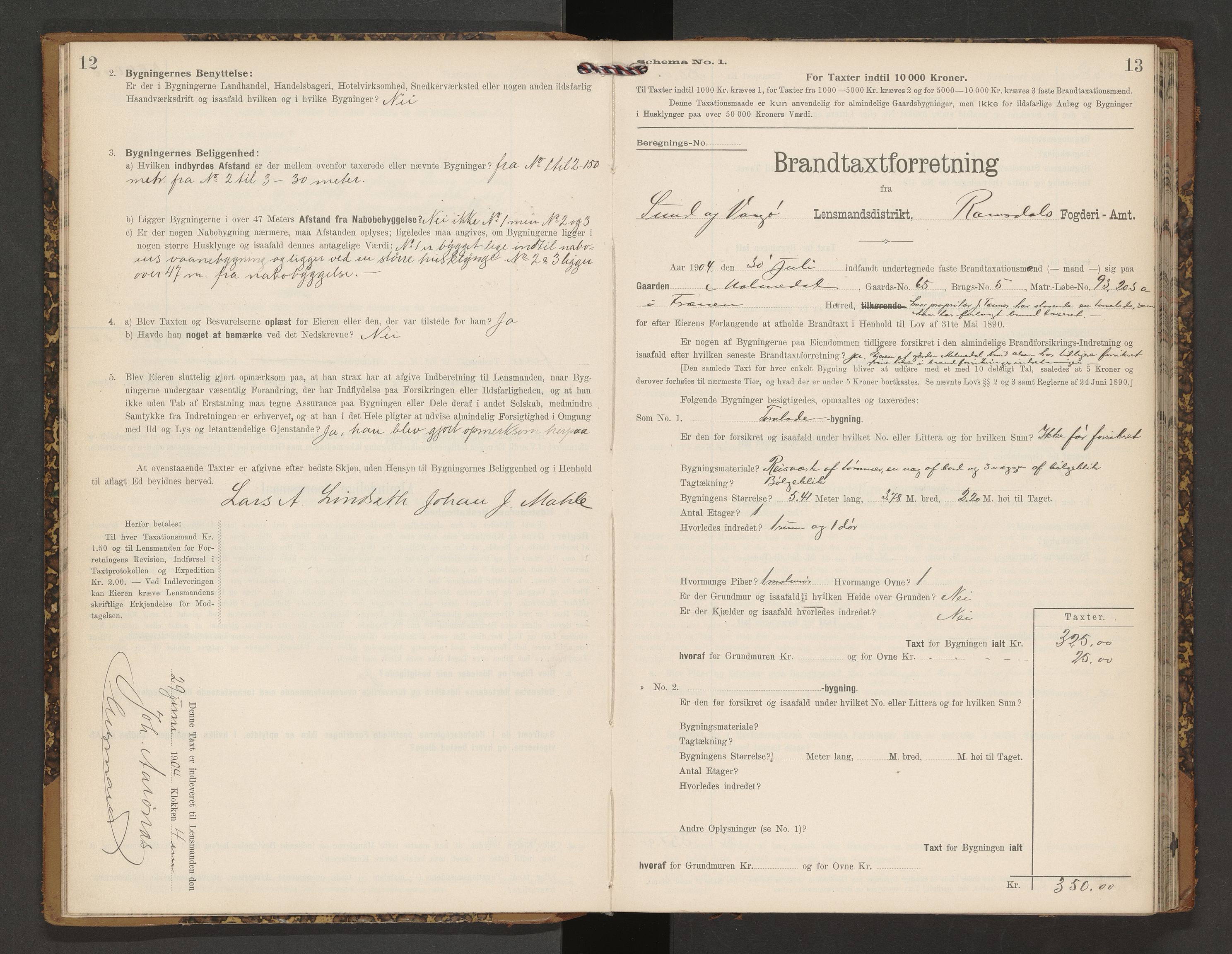 Norges Brannkasse Vågøy og Sund, AV/SAT-A-5504/Fb/L0002: Branntakstprotokoll, 1904-1913, p. 12-13