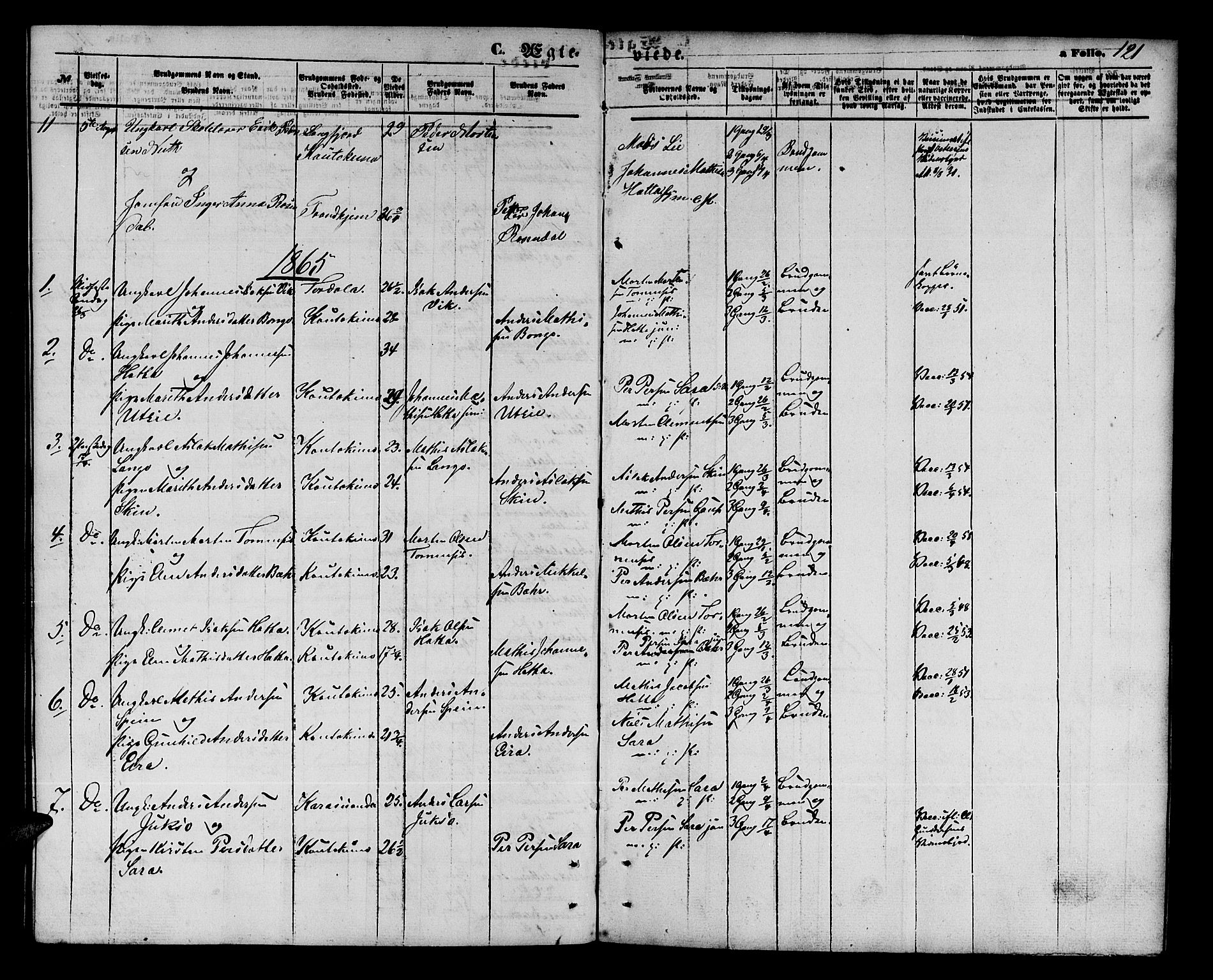 Kautokeino sokneprestembete, AV/SATØ-S-1340/H/Hb/L0001.klokk: Parish register (copy) no. 1, 1862-1878, p. 121