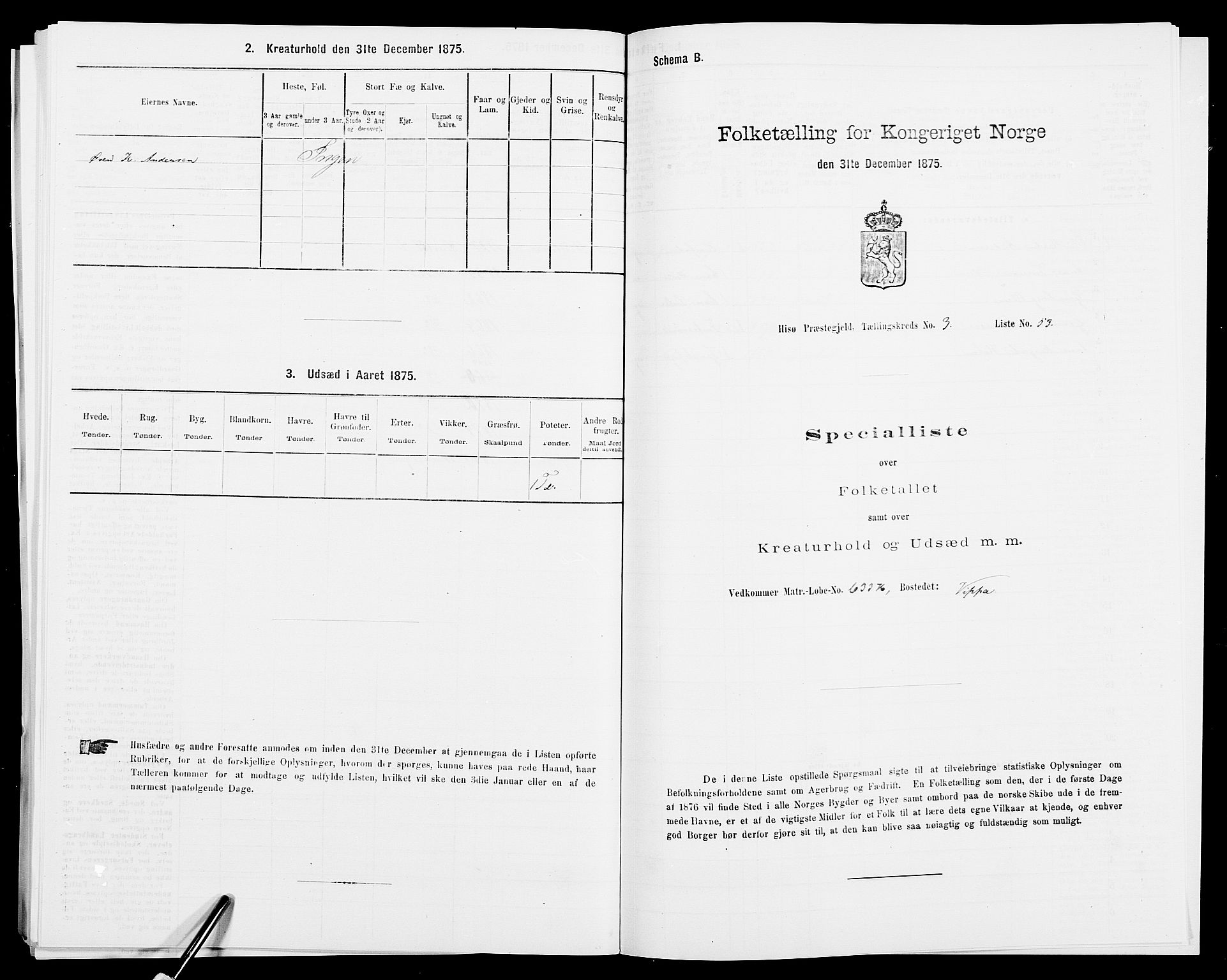 SAK, 1875 census for 0922P Hisøy, 1875, p. 595