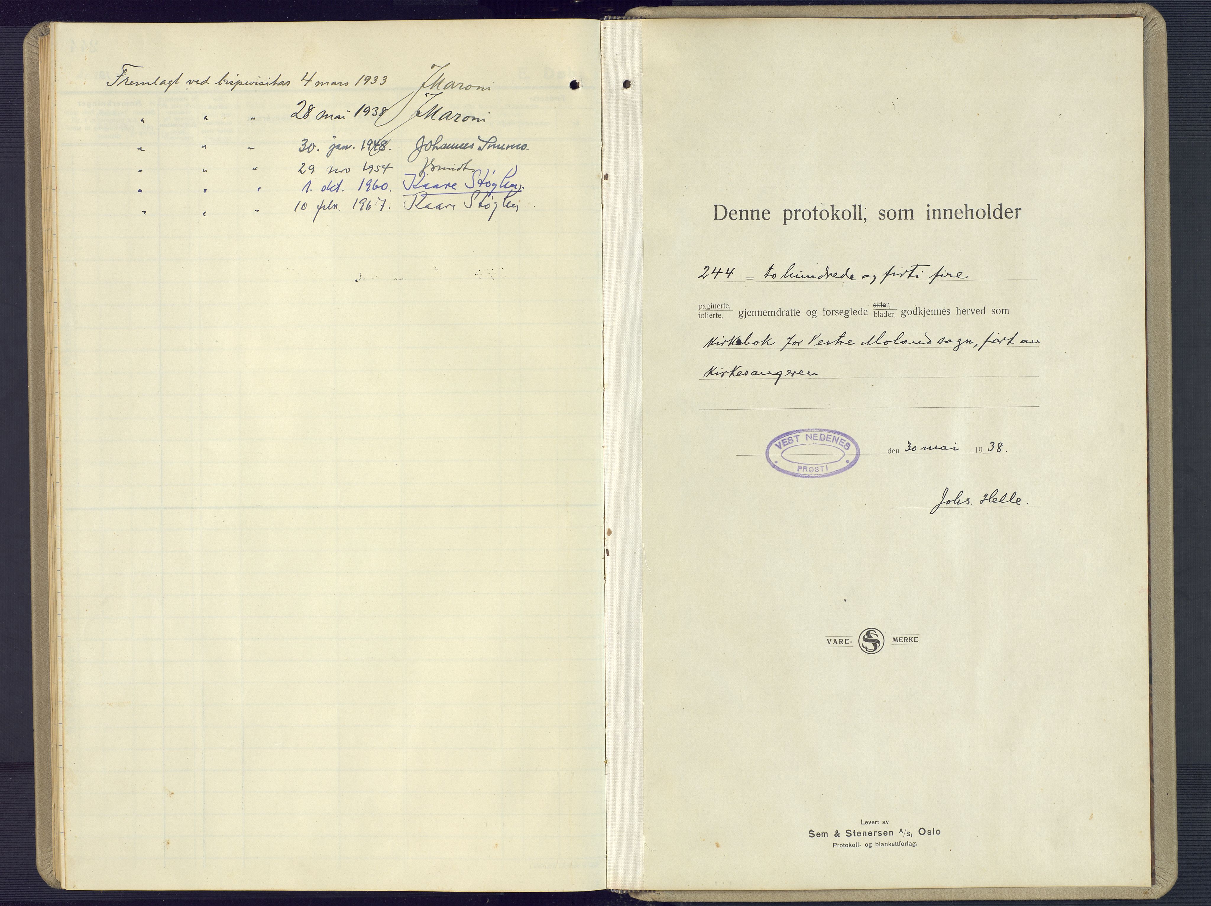 Vestre Moland sokneprestkontor, SAK/1111-0046/F/Fb/Fbb/L0008: Parish register (copy) no. B 8, 1930-1966