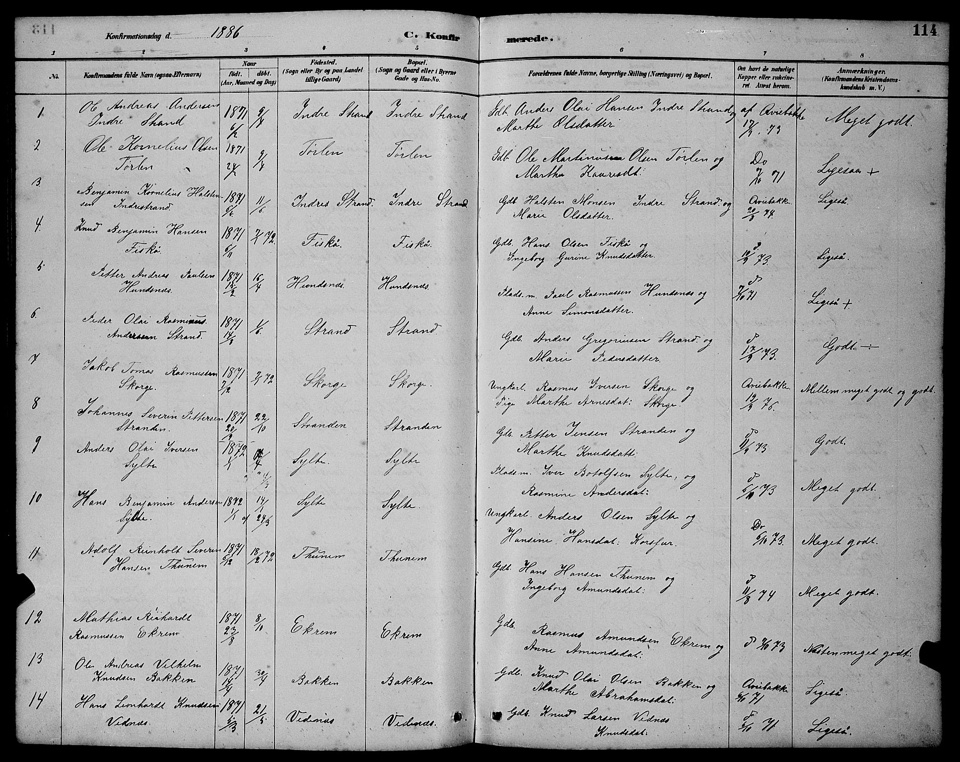 Ministerialprotokoller, klokkerbøker og fødselsregistre - Møre og Romsdal, AV/SAT-A-1454/501/L0017: Parish register (copy) no. 501C03, 1885-1901, p. 114