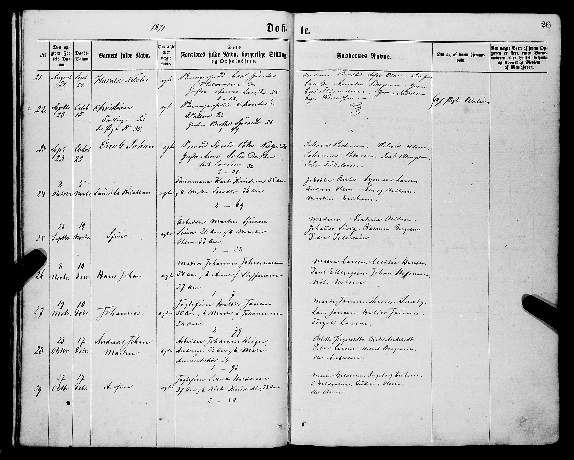 Sandviken Sokneprestembete, AV/SAB-A-77601/H/Ha/L0001: Parish register (official) no. A 1, 1867-1877, p. 26