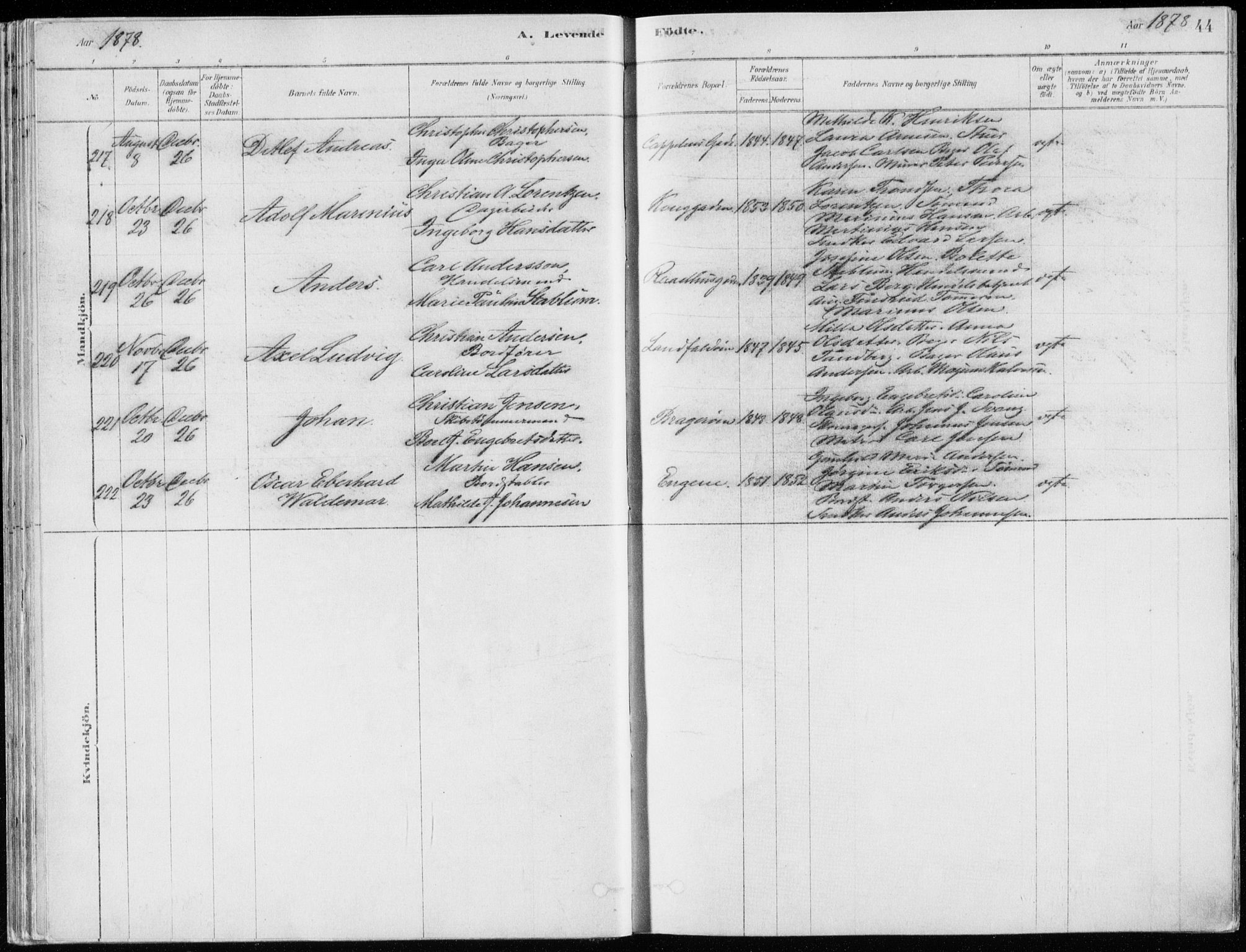 Bragernes kirkebøker, AV/SAKO-A-6/F/Fb/L0006a: Parish register (official) no. II 6A, 1878-1885, p. 44