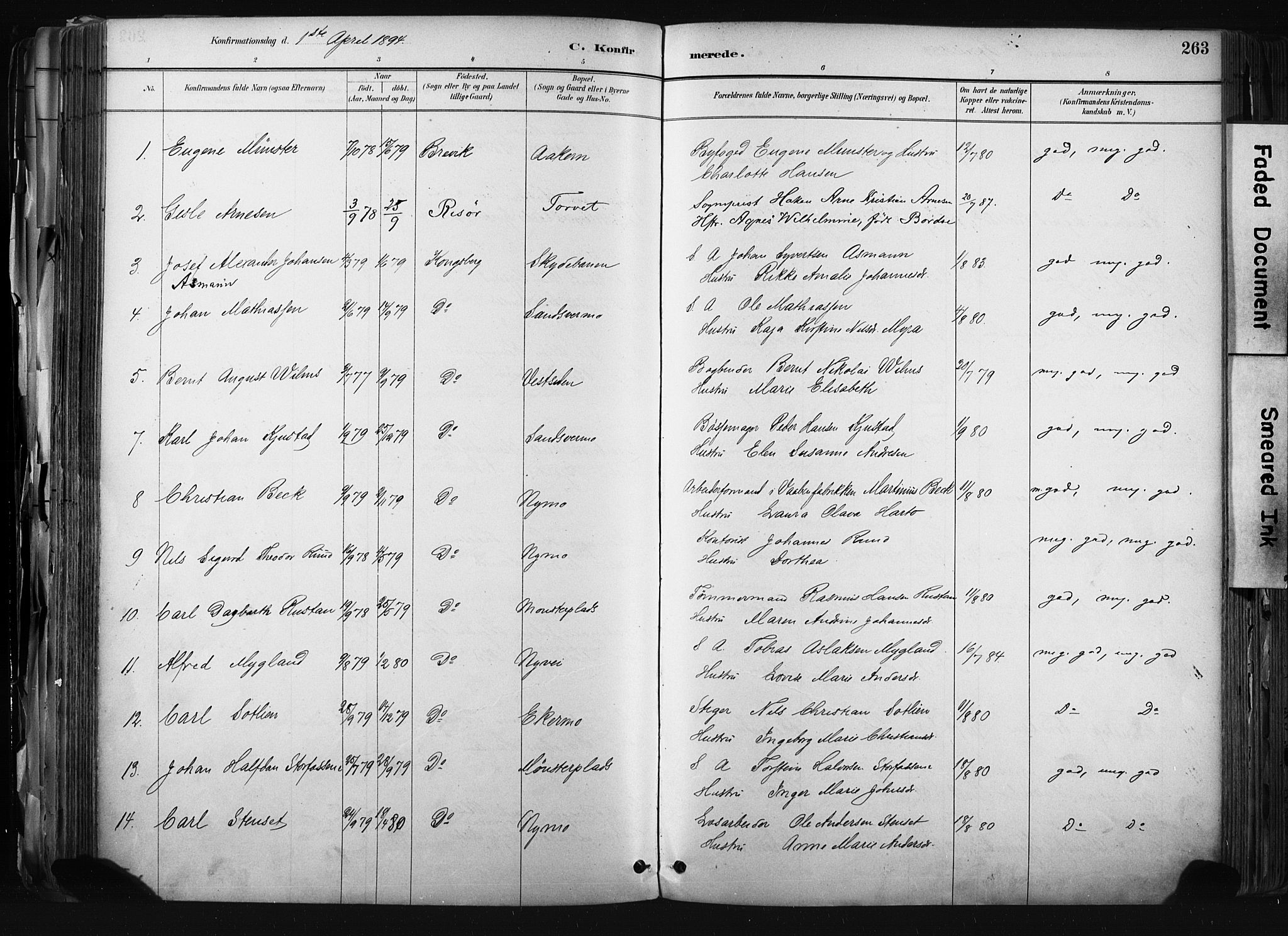 Kongsberg kirkebøker, AV/SAKO-A-22/F/Fb/L0002: Parish register (official) no. II 2, 1886-1896, p. 263