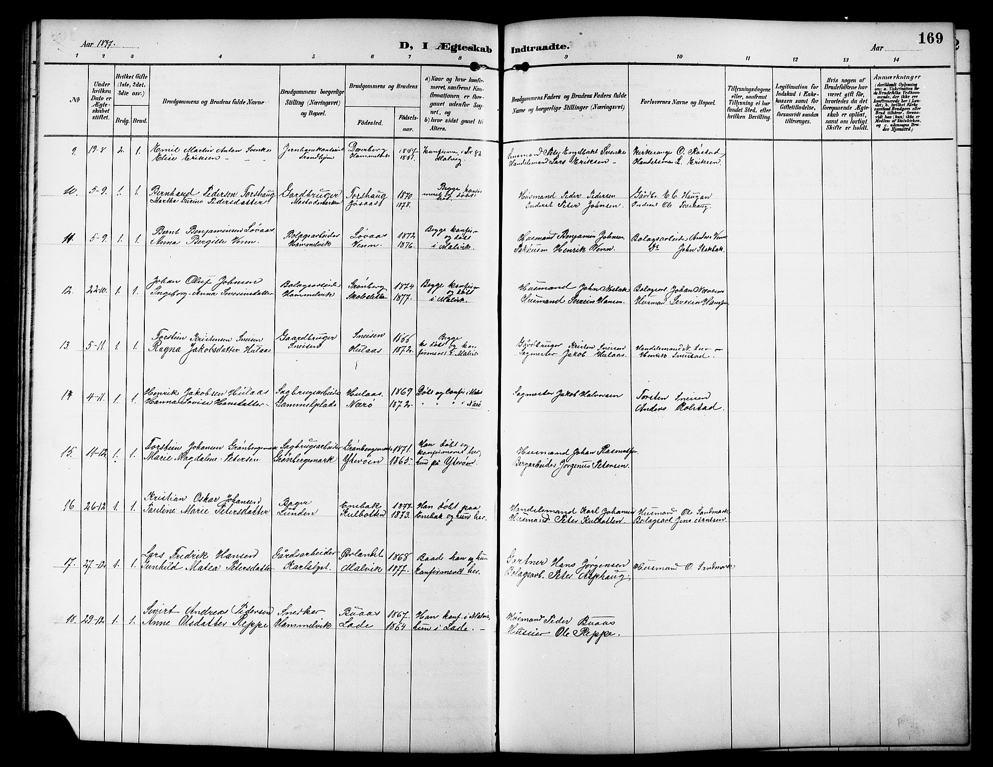 Ministerialprotokoller, klokkerbøker og fødselsregistre - Sør-Trøndelag, SAT/A-1456/617/L0431: Parish register (copy) no. 617C01, 1889-1910, p. 169