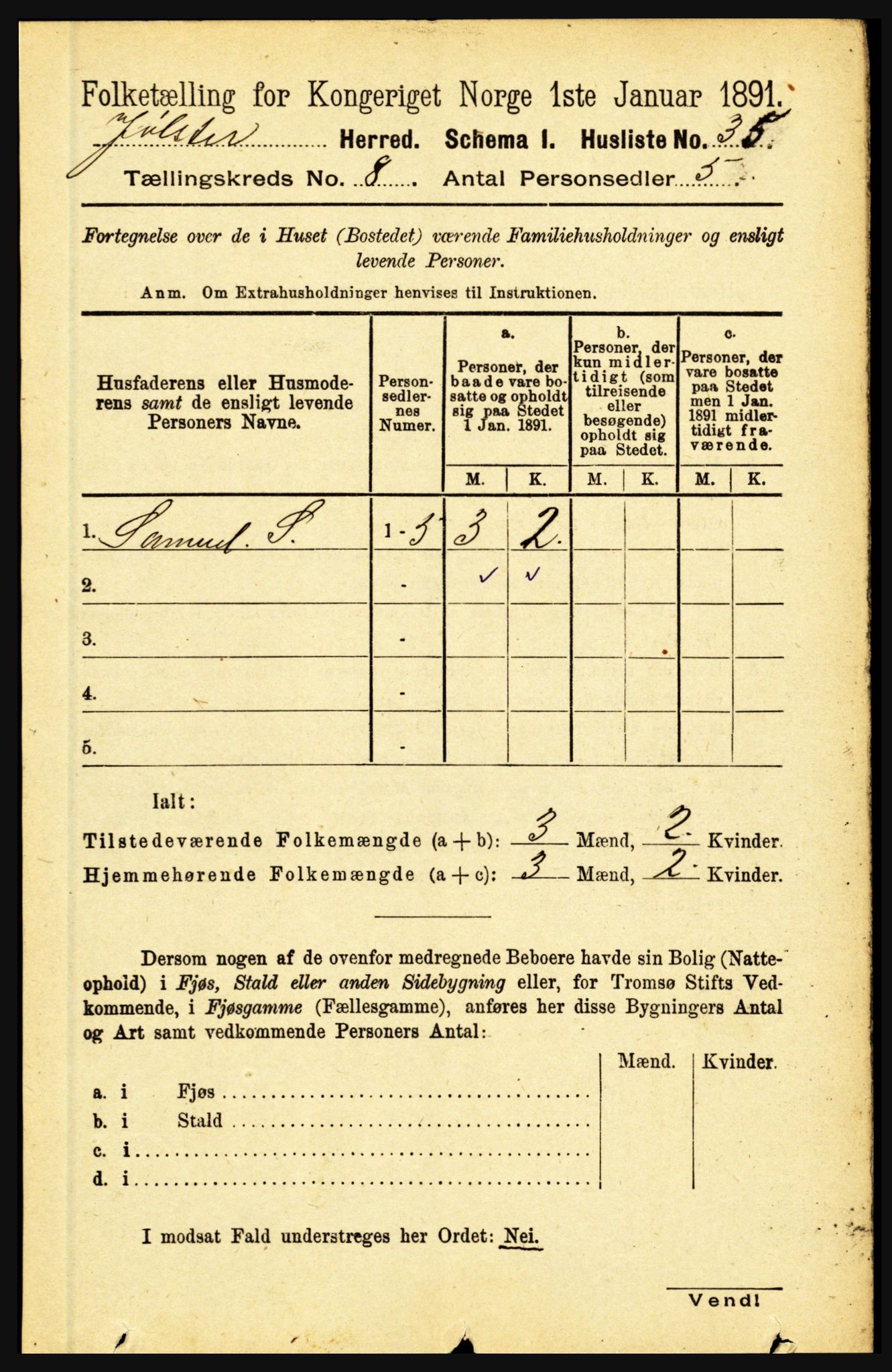 RA, 1891 census for 1431 Jølster, 1891, p. 2797