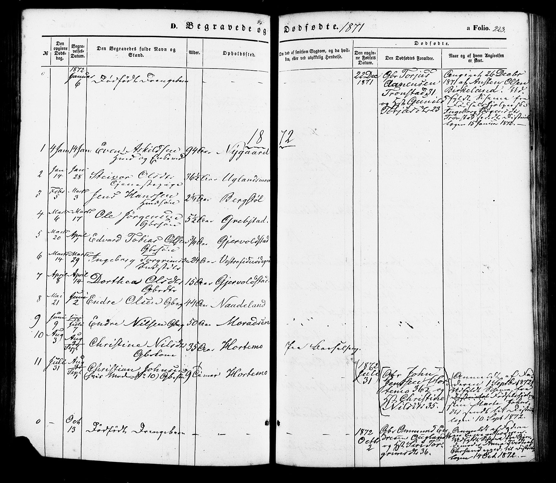 Søgne sokneprestkontor, SAK/1111-0037/F/Fa/Faa/L0002: Parish register (official) no. A 2, 1854-1882, p. 223