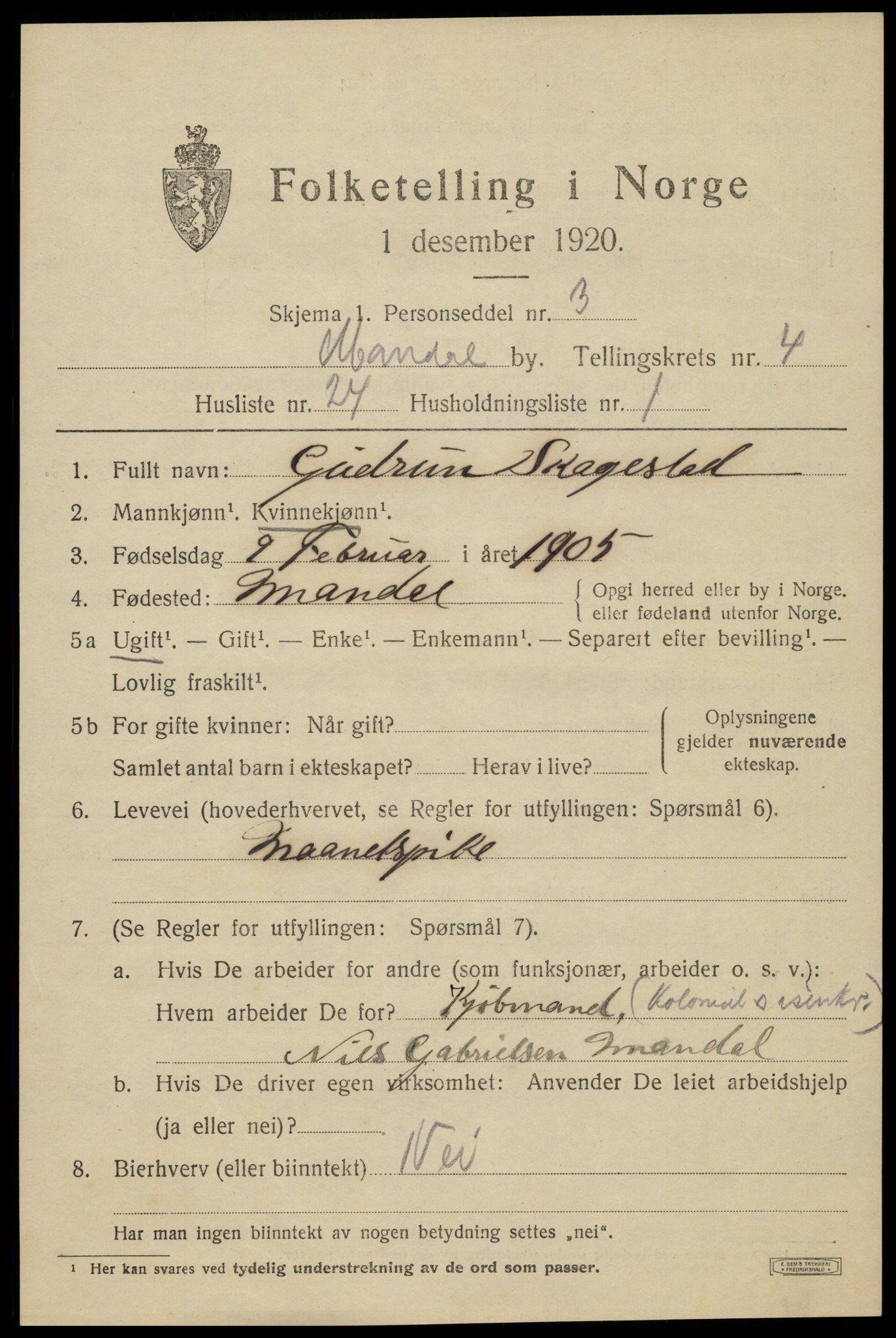 SAK, 1920 census for Mandal, 1920, p. 7257
