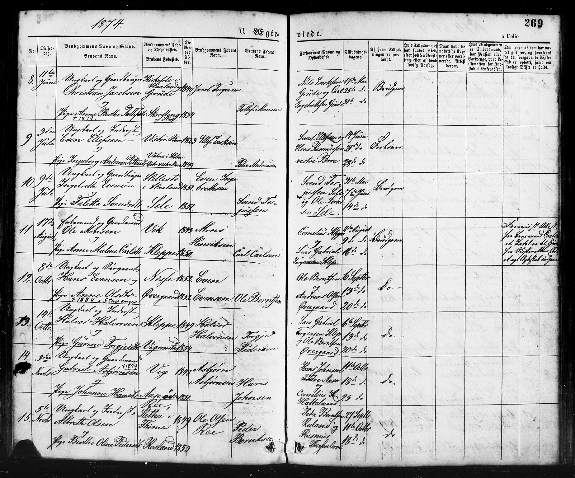 Klepp sokneprestkontor, AV/SAST-A-101803/001/3/30BA/L0006: Parish register (official) no. A 6, 1871-1885, p. 269