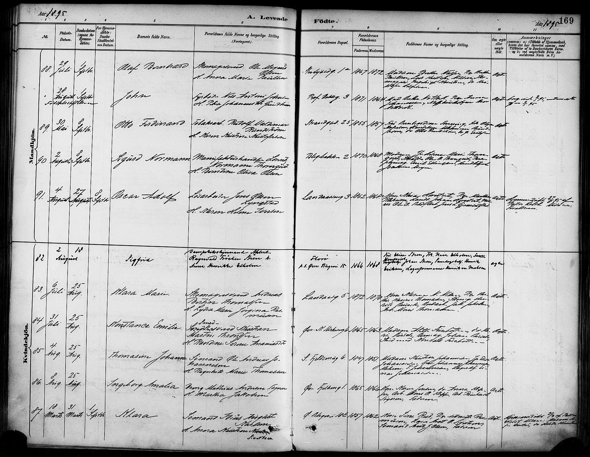 Korskirken sokneprestembete, AV/SAB-A-76101/H/Haa/L0022: Parish register (official) no. B 8, 1889-1899, p. 169