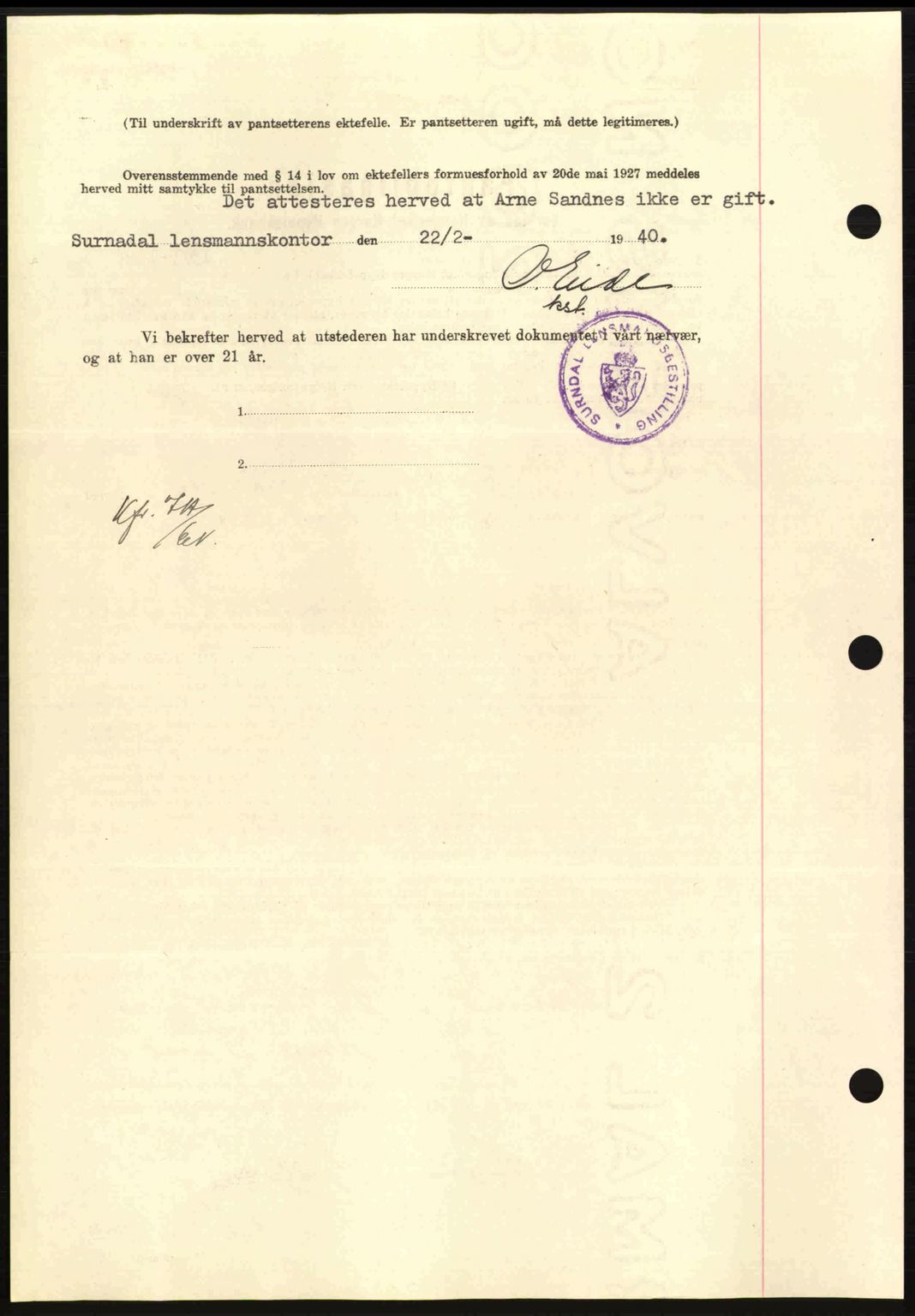 Nordmøre sorenskriveri, AV/SAT-A-4132/1/2/2Ca: Mortgage book no. B86, 1939-1940, Diary no: : 566/1940