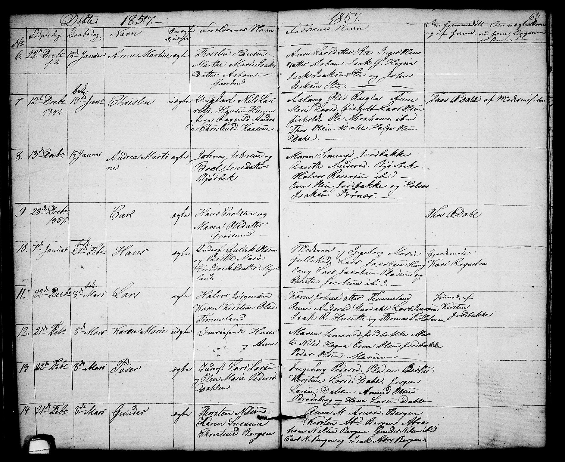 Solum kirkebøker, SAKO/A-306/G/Gb/L0001: Parish register (copy) no. II 1, 1848-1859, p. 63