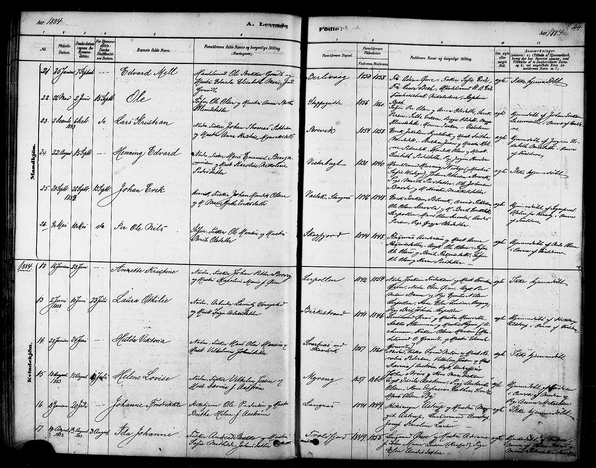 Tana sokneprestkontor, SATØ/S-1334/H/Ha/L0004kirke: Parish register (official) no. 4, 1878-1891, p. 44