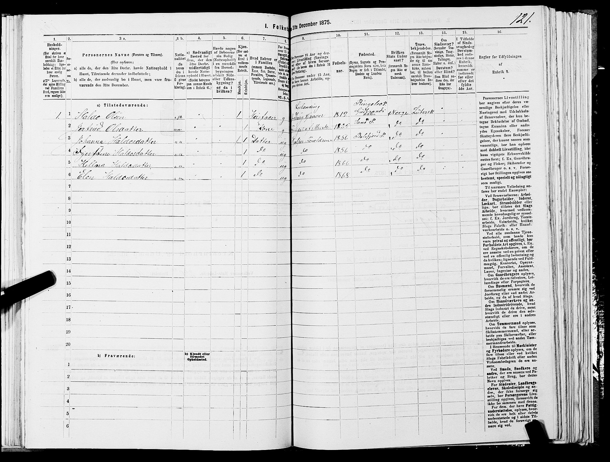 SATØ, 1875 census for 1933P Balsfjord, 1875, p. 1121