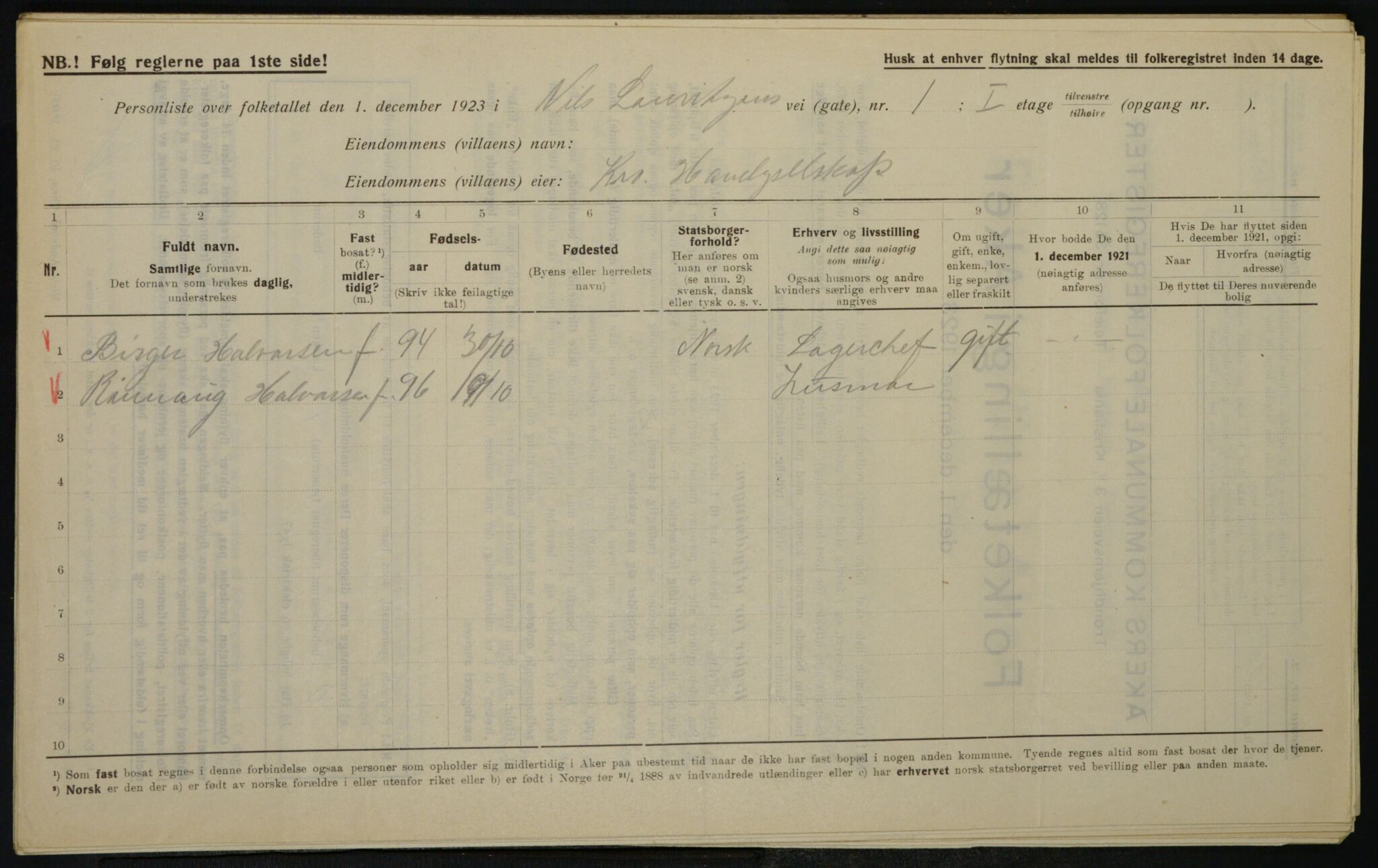 , Municipal Census 1923 for Aker, 1923, p. 21472