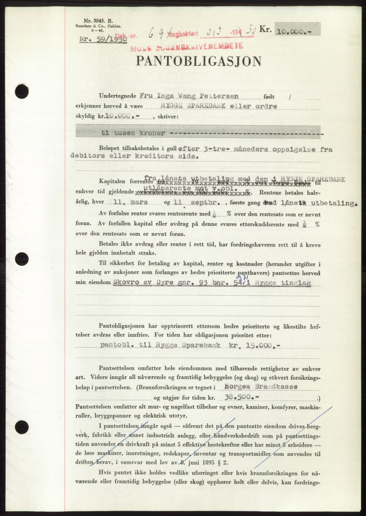 Moss sorenskriveri, SAO/A-10168: Mortgage book no. B23, 1949-1950, Diary no: : 694/1950