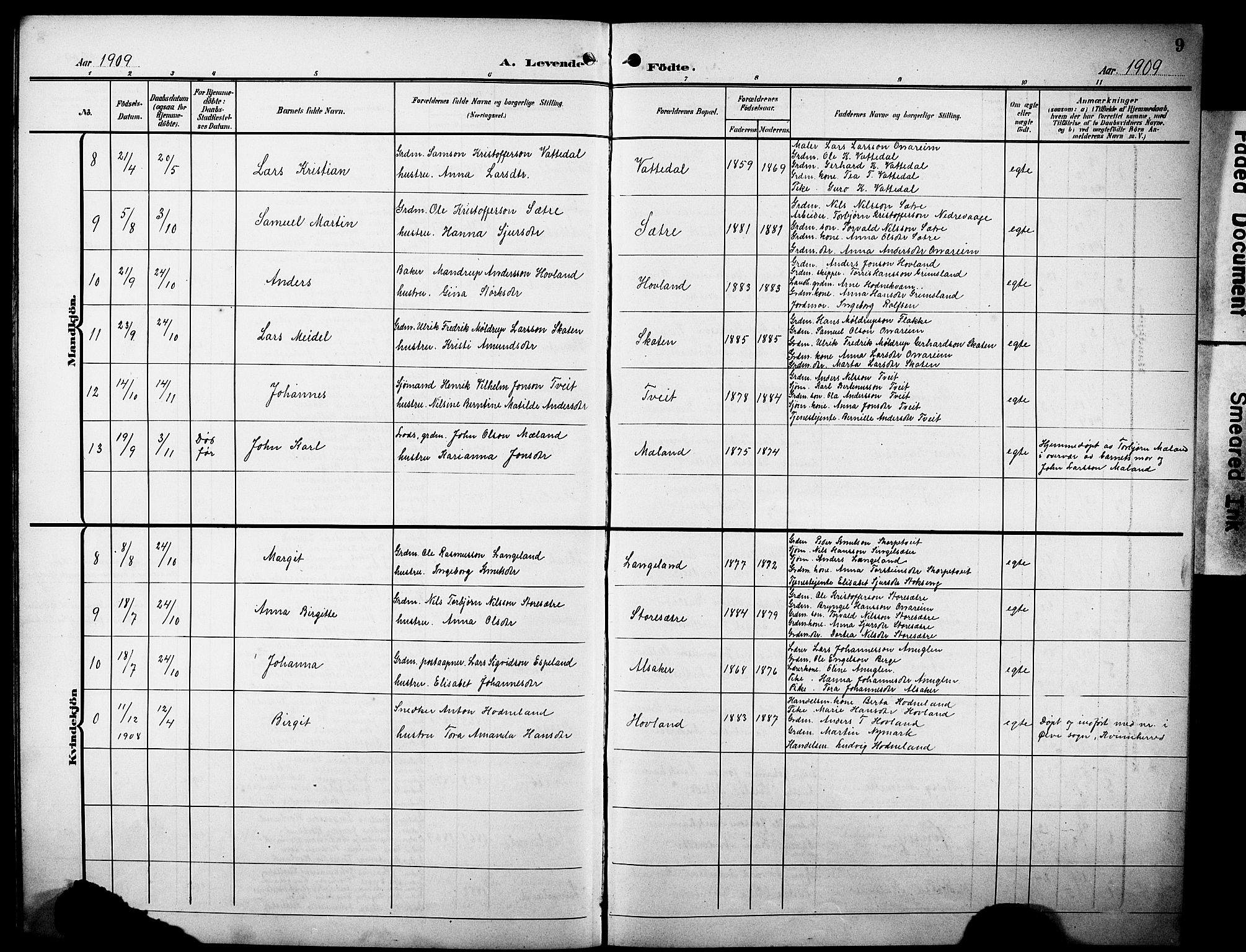 Tysnes sokneprestembete, AV/SAB-A-78601/H/Hab: Parish register (copy) no. C 3, 1908-1924, p. 9