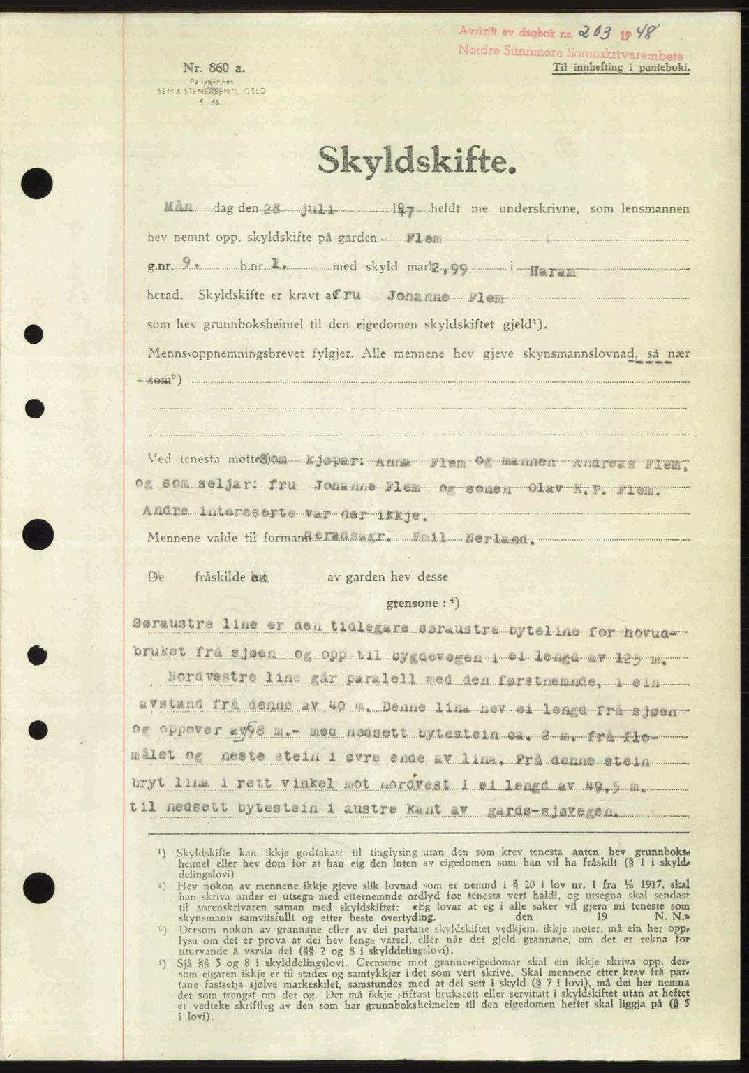 Nordre Sunnmøre sorenskriveri, AV/SAT-A-0006/1/2/2C/2Ca: Mortgage book no. A26, 1947-1948, Diary no: : 203/1948