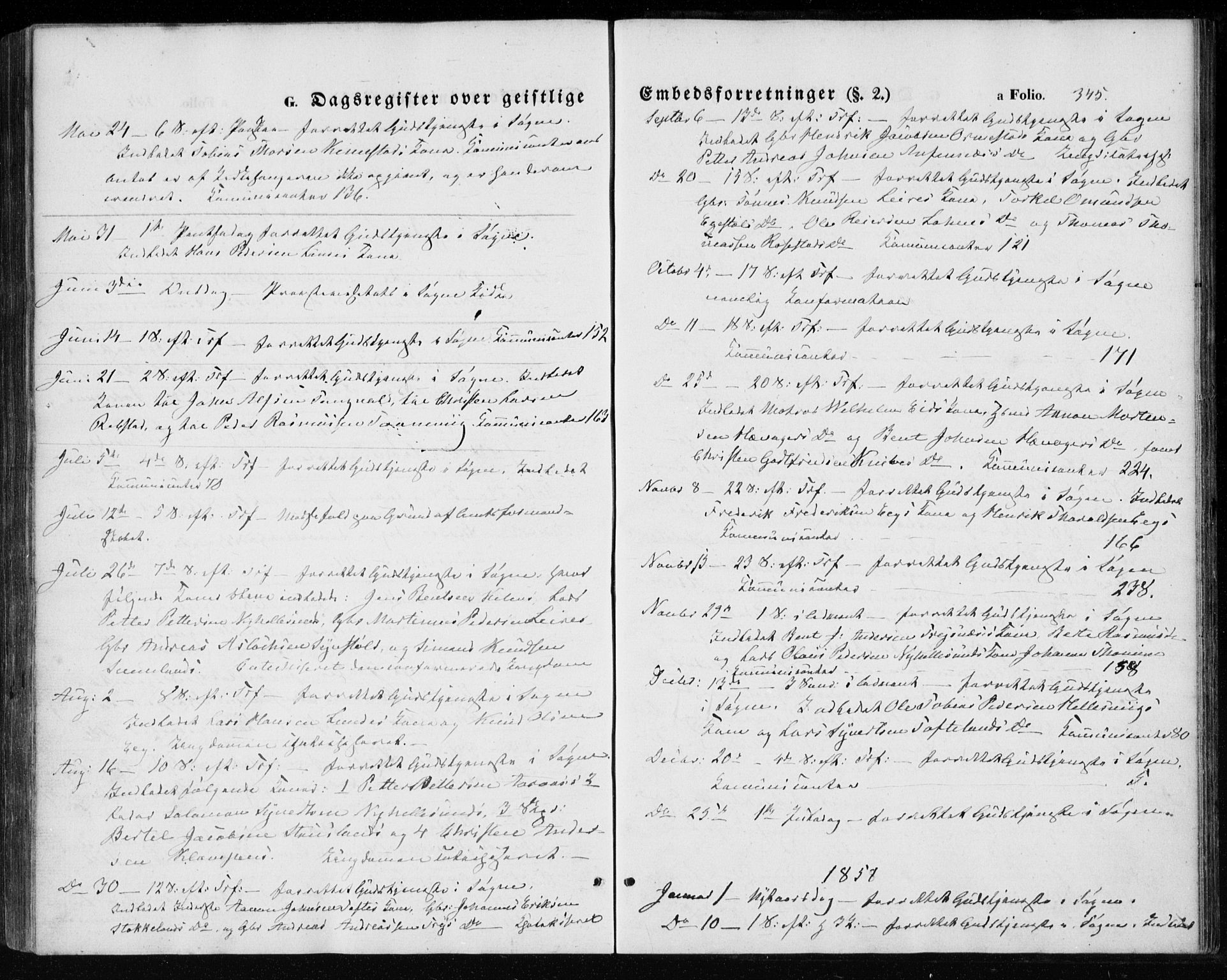 Søgne sokneprestkontor, SAK/1111-0037/F/Fa/Fab/L0010: Parish register (official) no. A 10, 1853-1869, p. 345