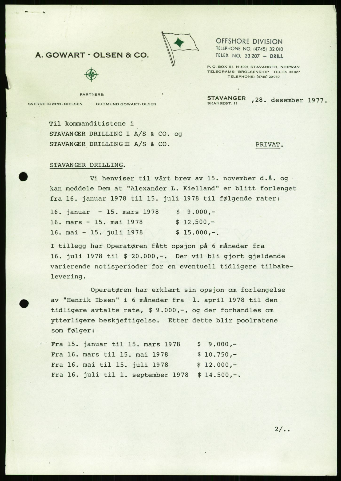 Pa 1503 - Stavanger Drilling AS, SAST/A-101906/A/Ab/Abc/L0002: Styrekorrespondanse Stavanger Drilling I A/S og rapporter til styret, 1977-1978, p. 2