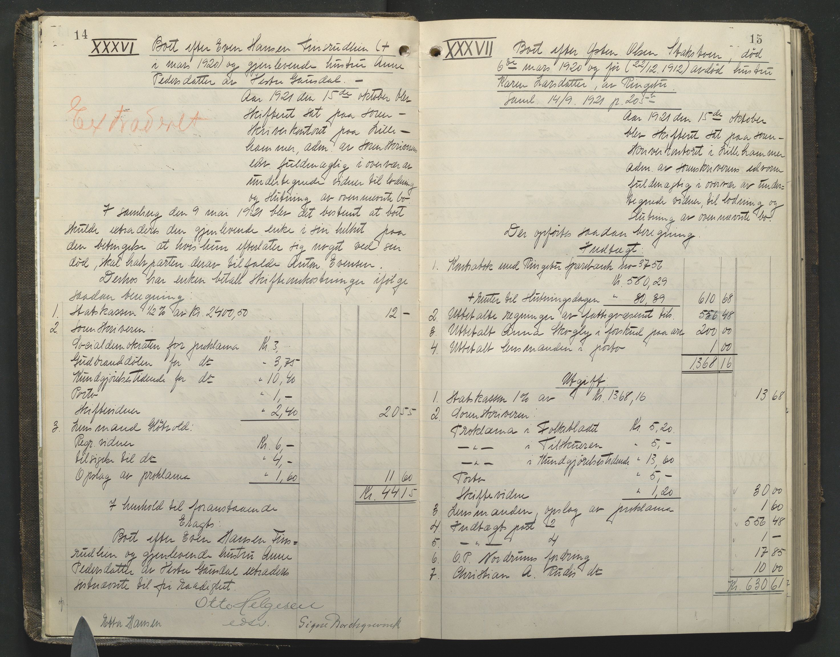 Sør-Gudbrandsdal tingrett, AV/SAH-TING-004/J/Ja/Jae/L0003: Skifteutlodningsprotokoll - landet, 1921-1930, p. 14-15