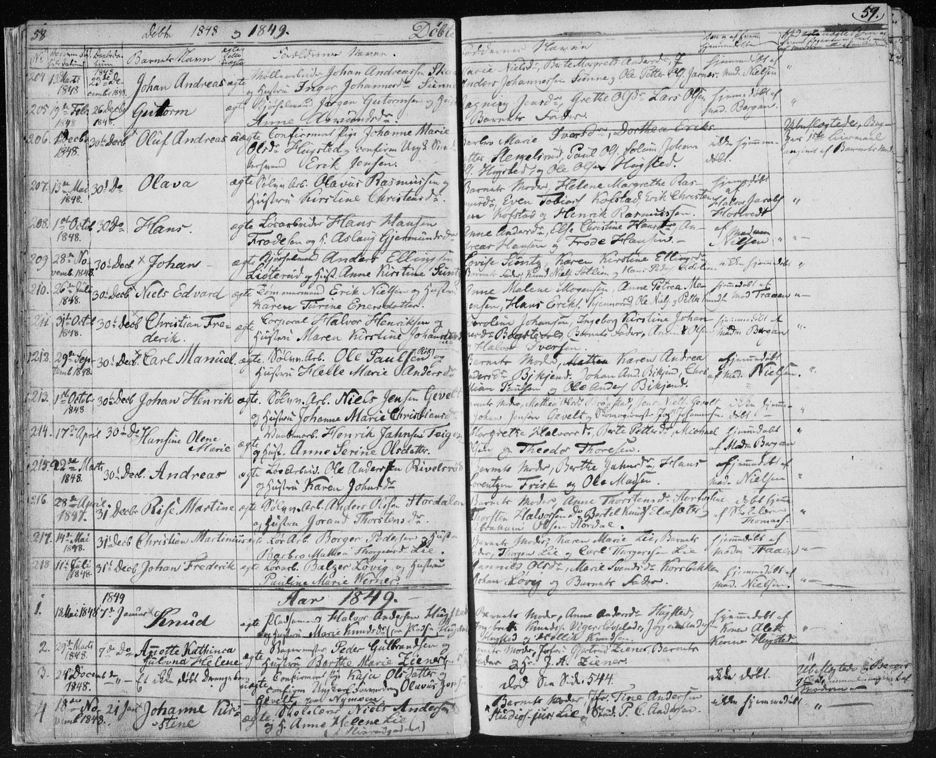 Kongsberg kirkebøker, AV/SAKO-A-22/F/Fa/L0009: Parish register (official) no. I 9, 1839-1858, p. 58-59