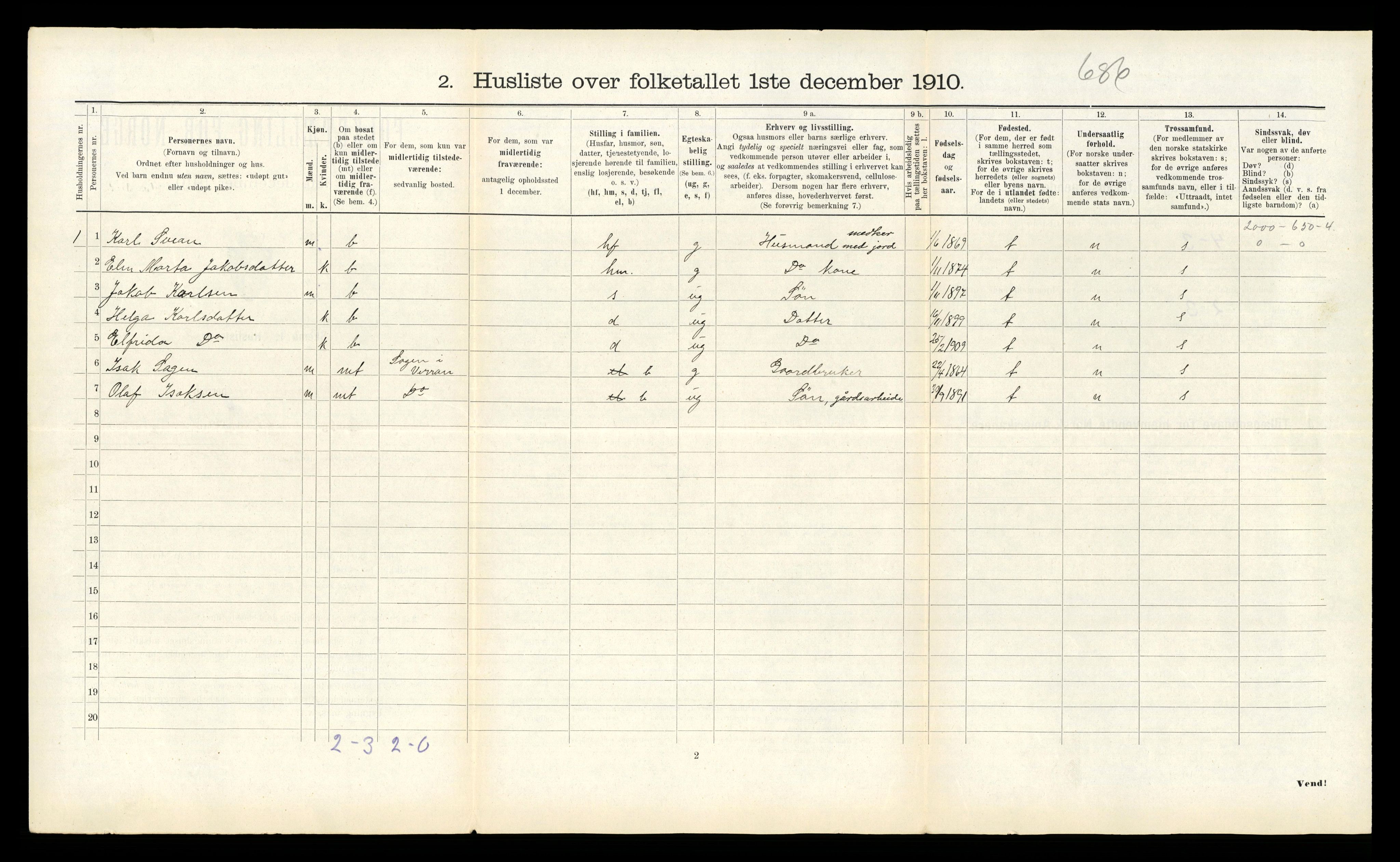 RA, 1910 census for Verran, 1910, p. 354