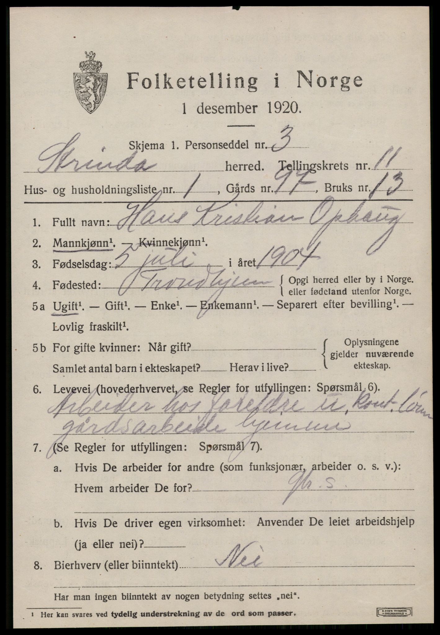 SAT, 1920 census for Strinda, 1920, p. 25570